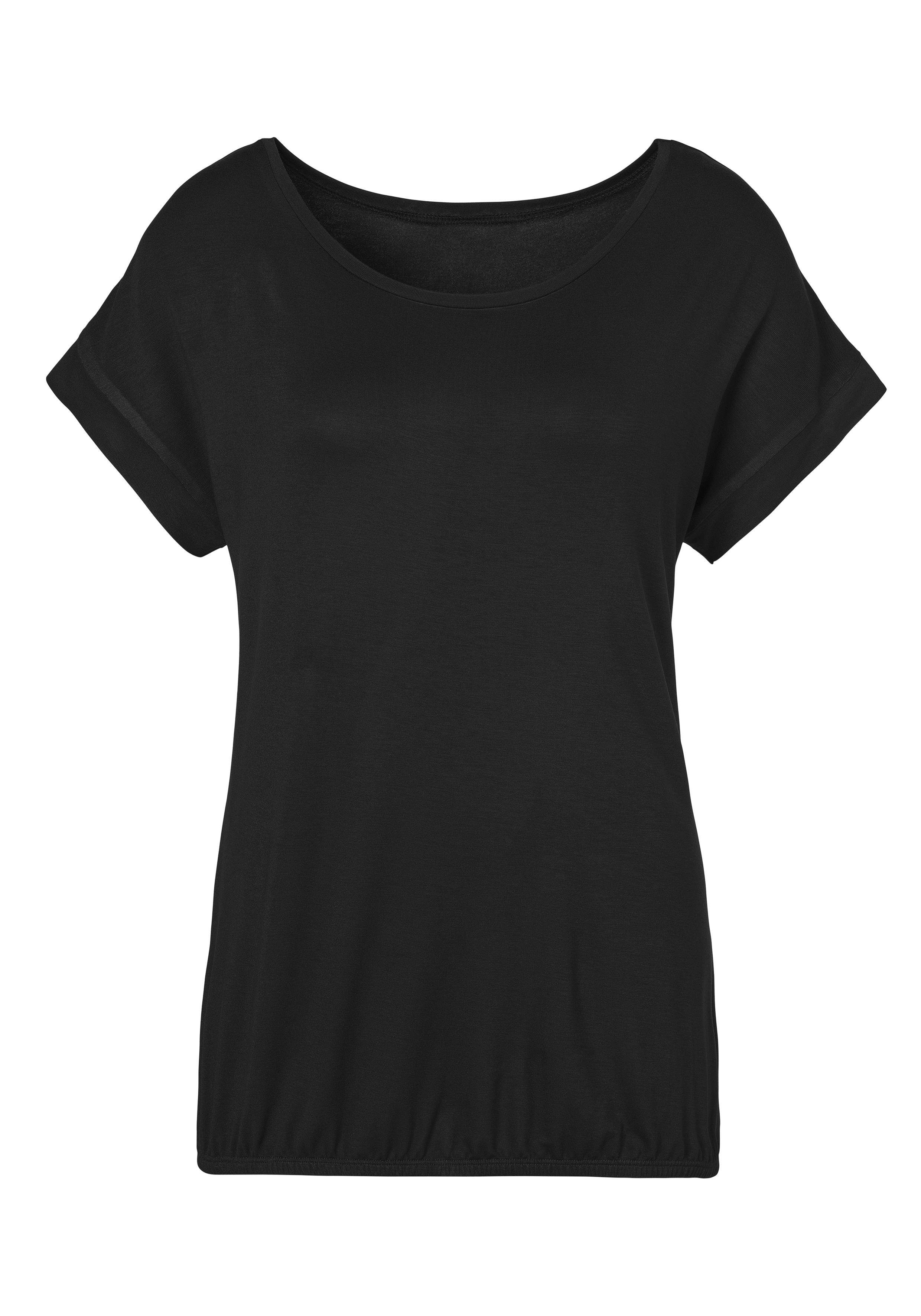 Vivance Shirt met korte mouwen Met elastiek in de band van zachte viscose-stretch (Set van 2)