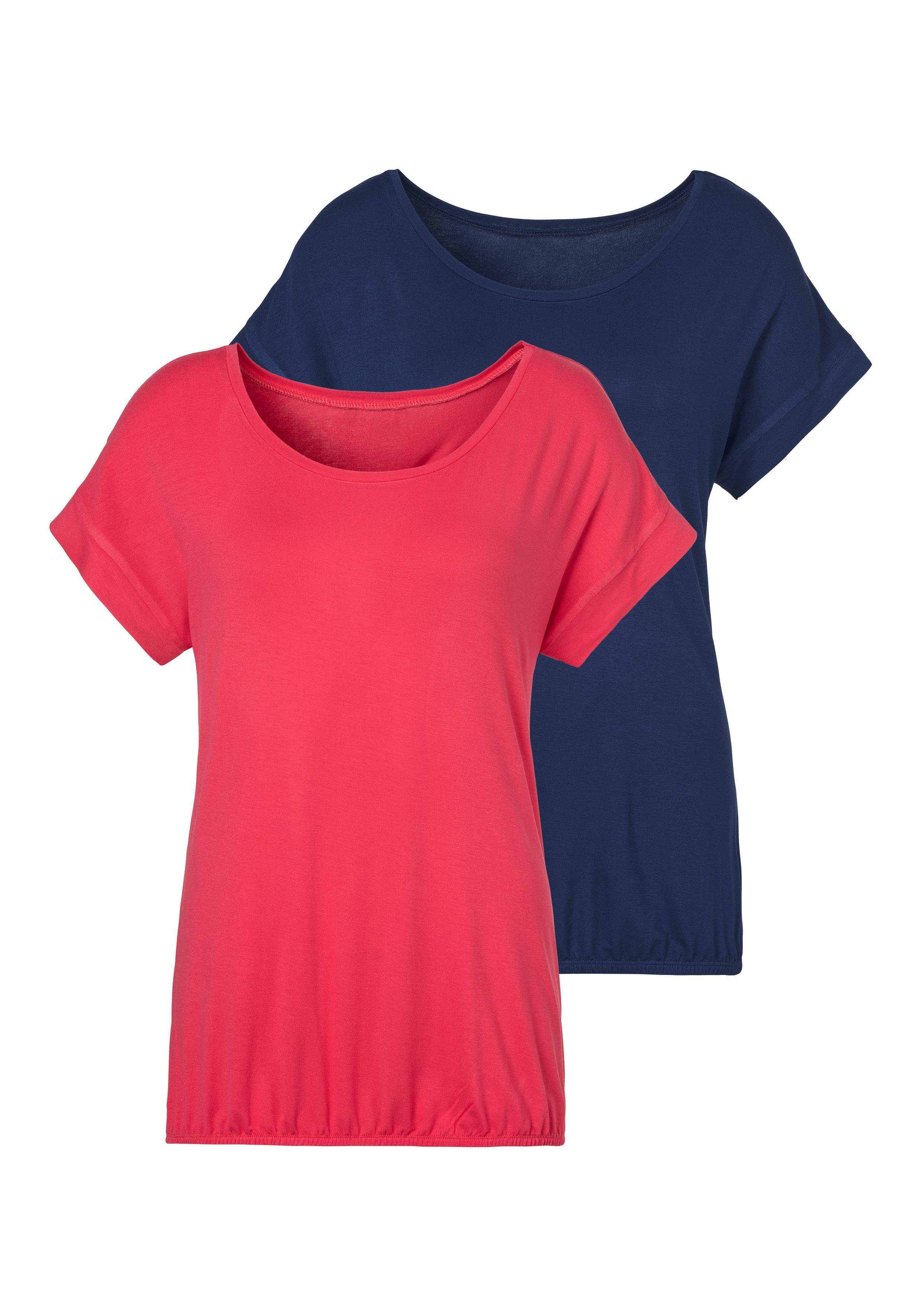 Vivance Shirt met korte mouwen Met elastiek in de band van zachte viscose-stretch (Set van 2)
