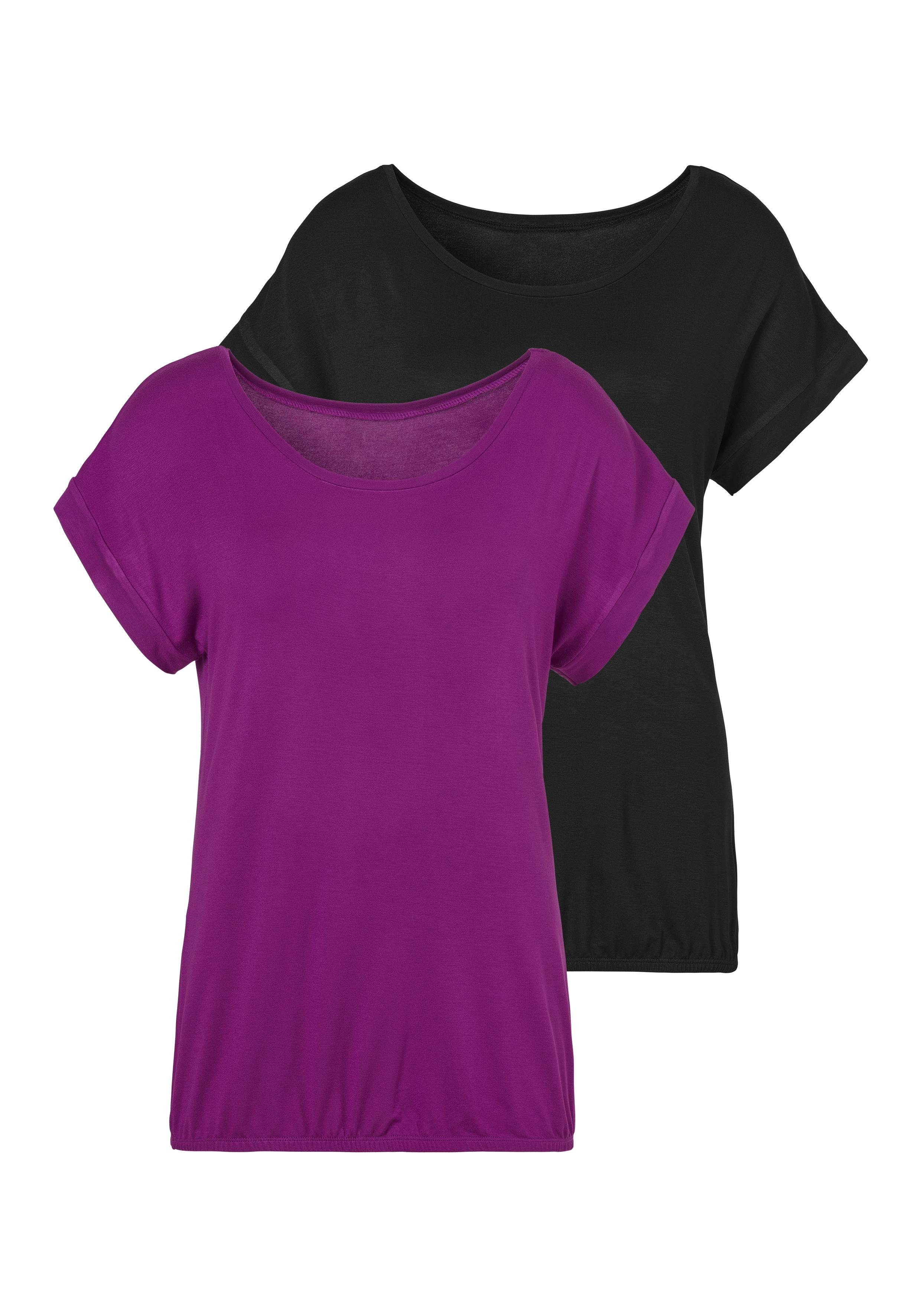 Vivance Shirt met korte mouwen Met elastiek in de band van zachte viscose-stretch (Set van 2)