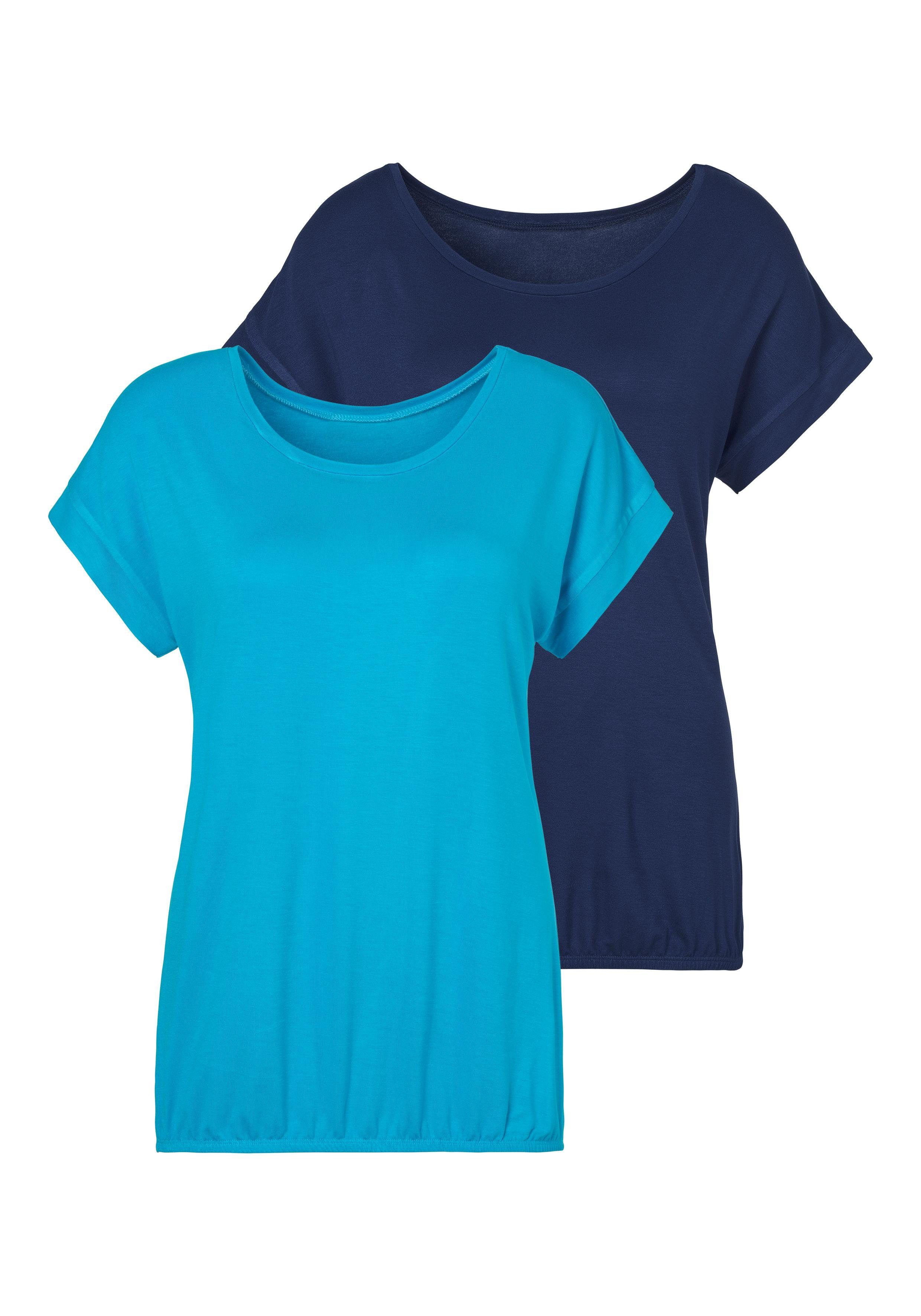 Vivance Shirt met korte mouwen Met elastiek in de band van zachte viscose-stretch (Set van 2)