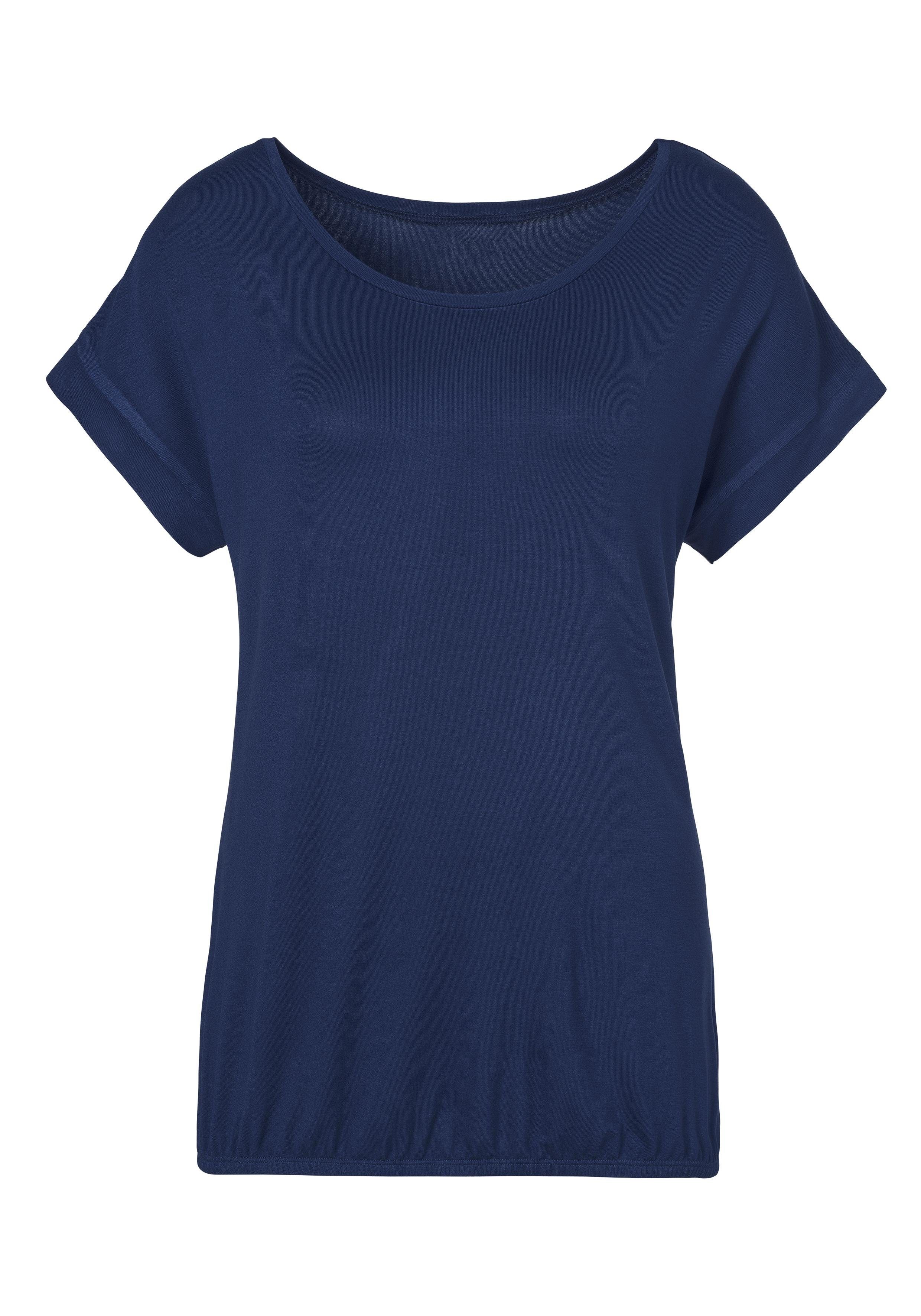 Vivance Shirt met korte mouwen Met elastiek in de band van zachte viscose-stretch (Set van 2)