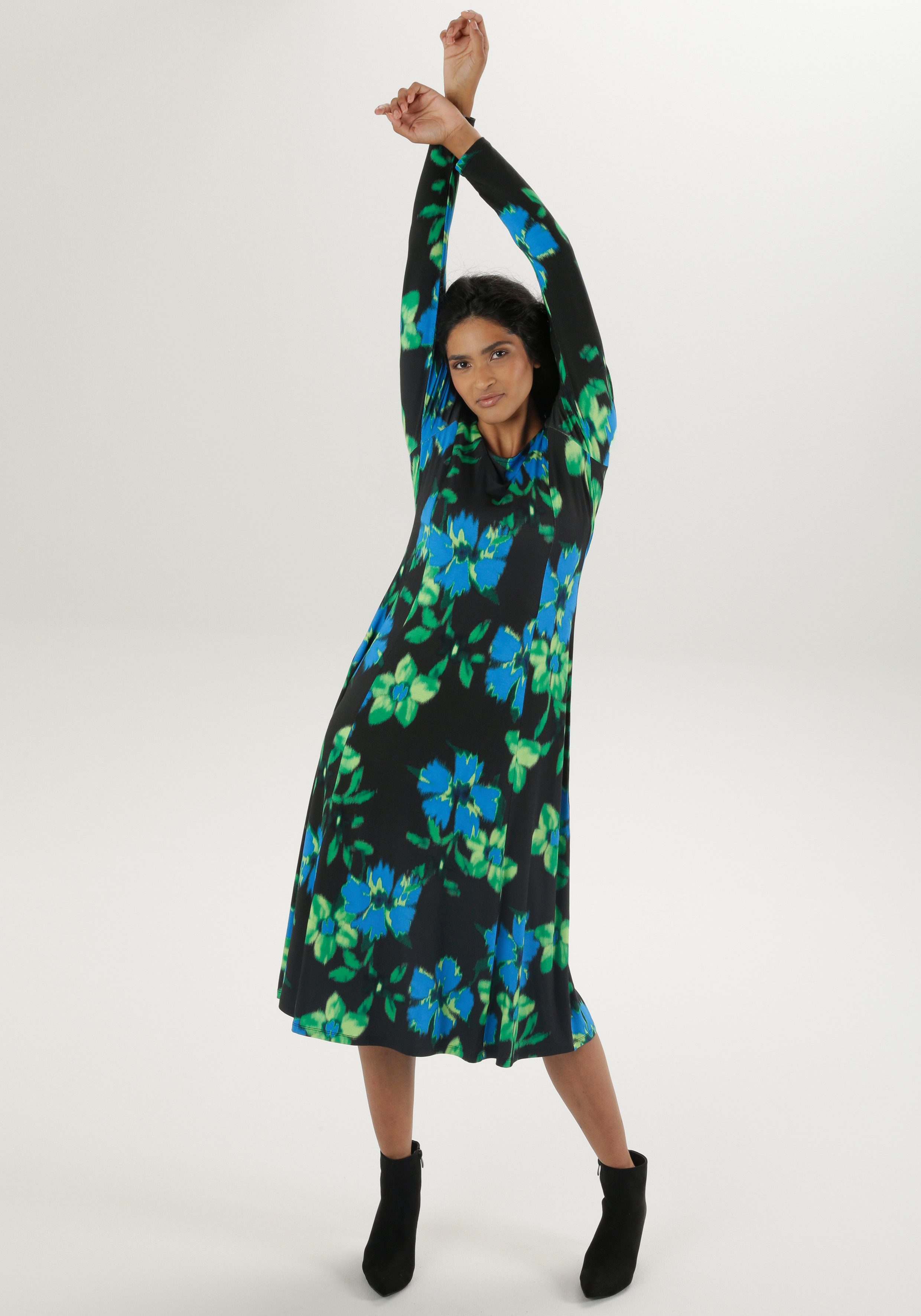 Aniston SELECTED Midi-jurk met bloemenprint in vervaagde look