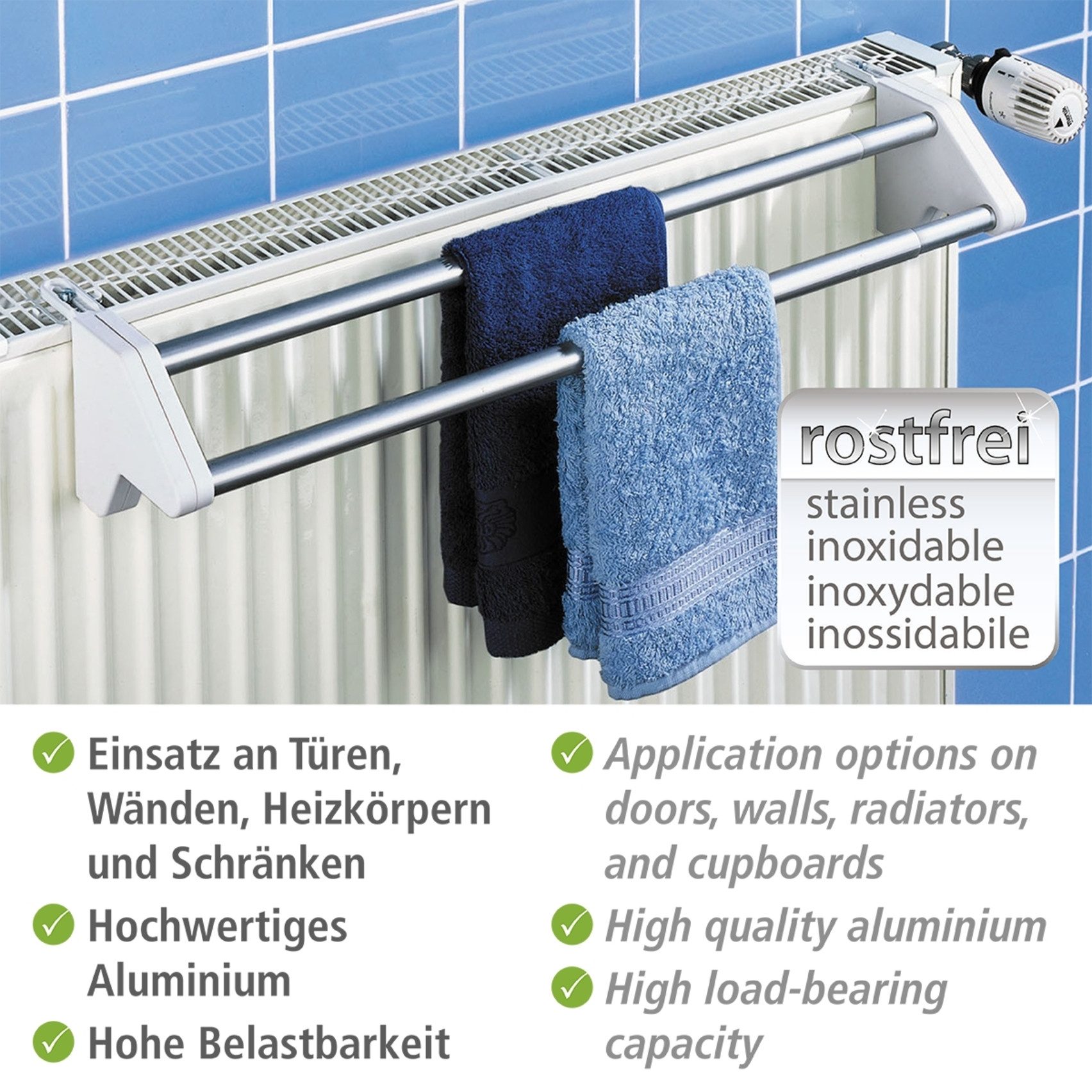 WENKO Droogrekje voor aan de verwarming Model Twin uitschuifbare wasdroger om aan deuren en radiatoren te hangen