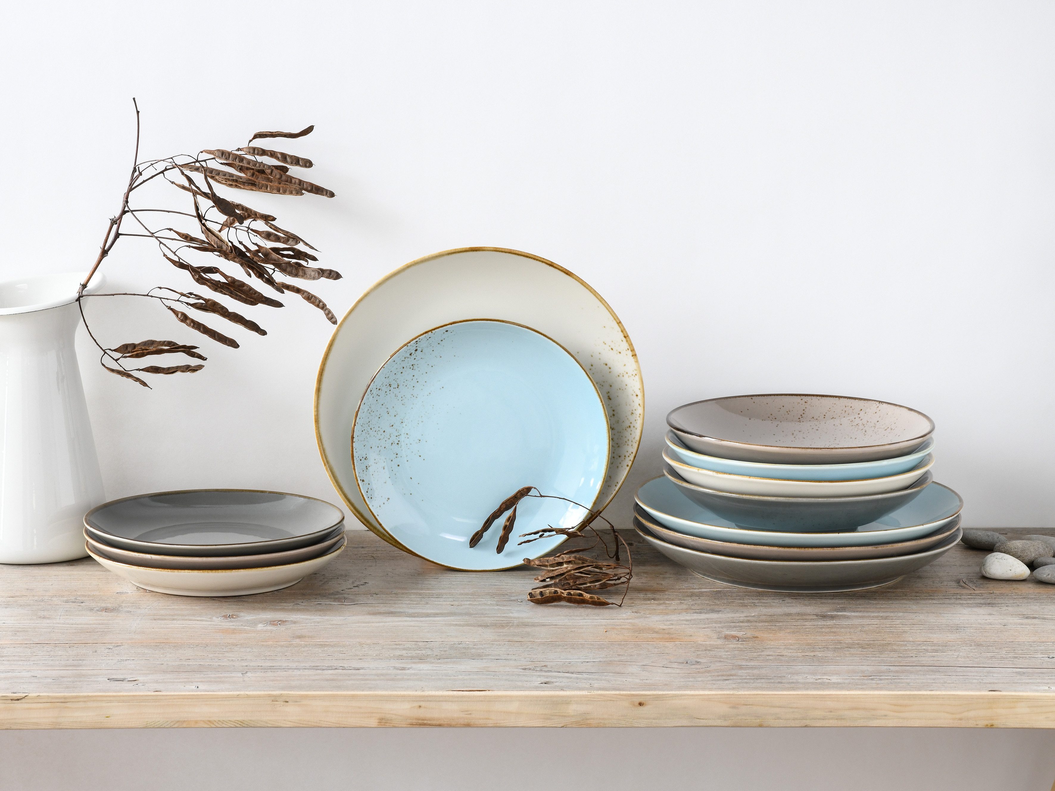 CreaTable Eetservies Servies-set NATURE COLLECTION Scandic Servies, 4 kleuren als set, 12 delen, voor 4 personen (12-delig)