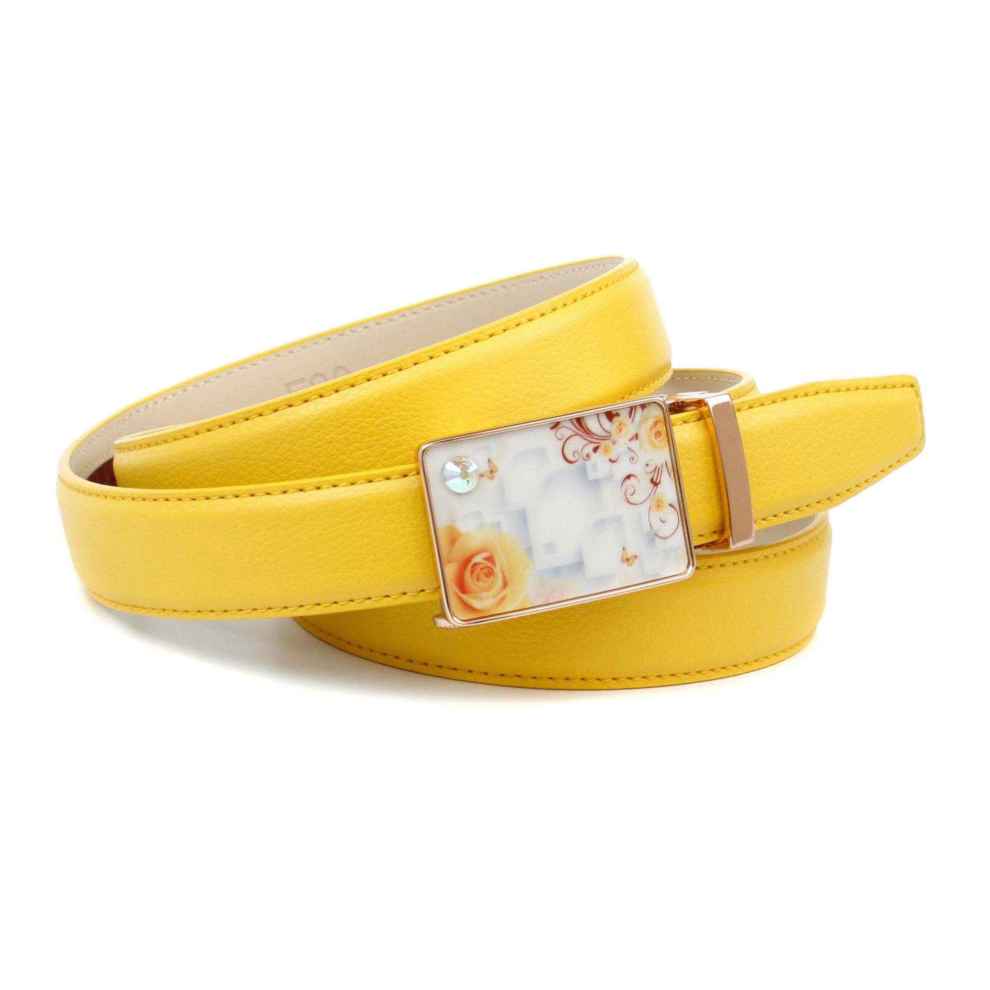 Anthoni Crown Leren riem in geel met sommerfeeling met glinstersteentje