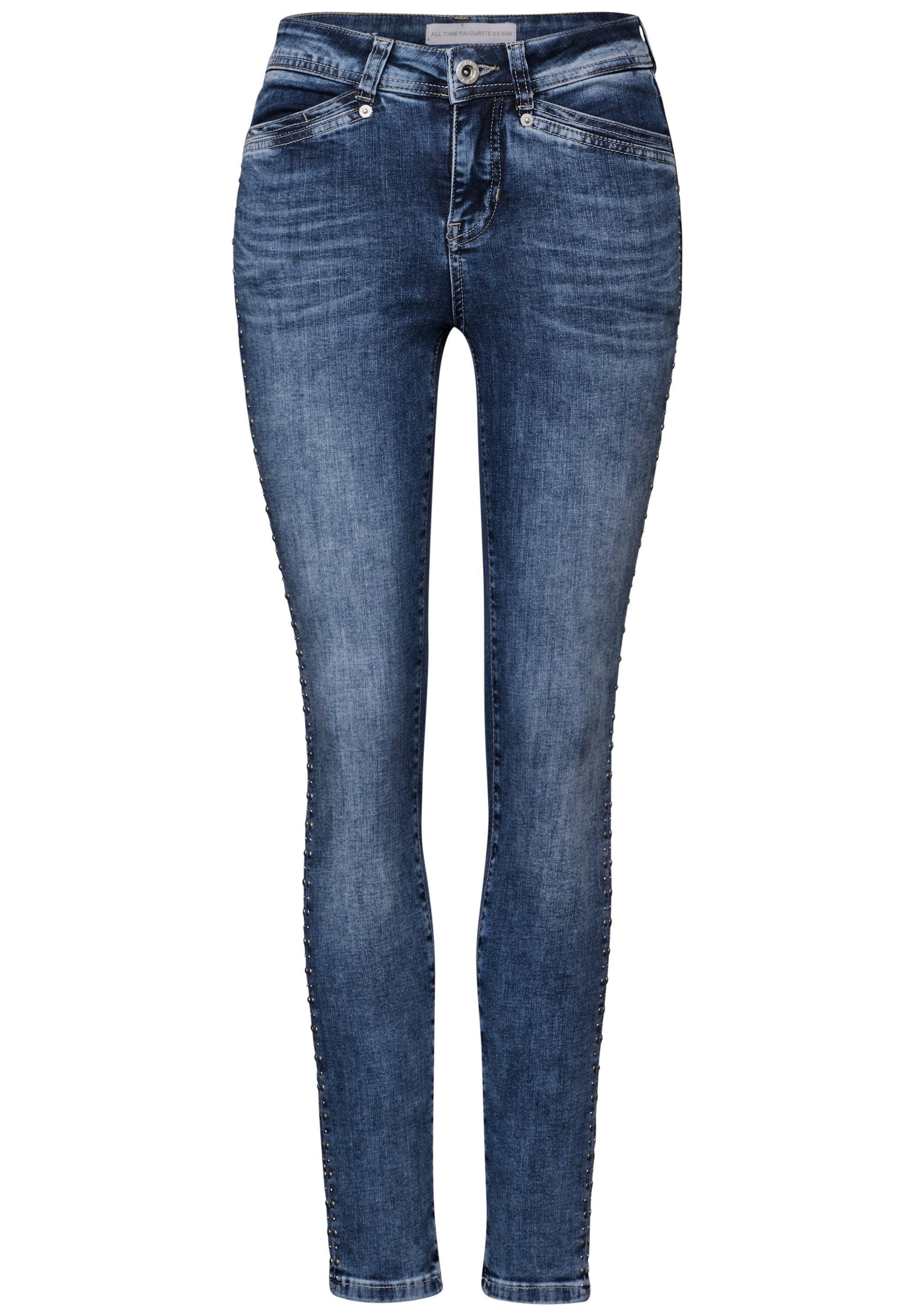 STREET ONE Slim fit jeans Style York met studs en stretch