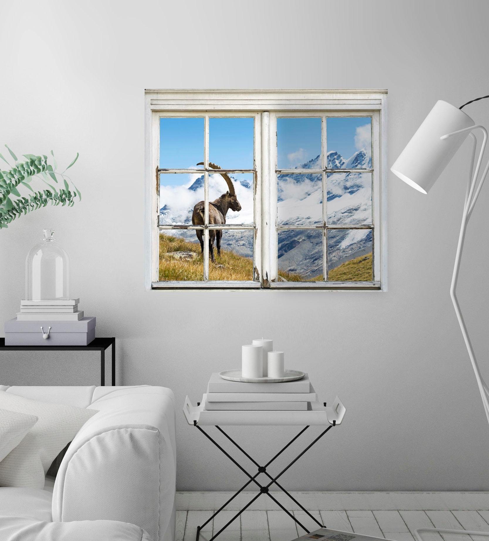 queence Wandfolie Steenbok Muursticker, muurdecoratie, zelfklevend, 3D, raam, steenbok