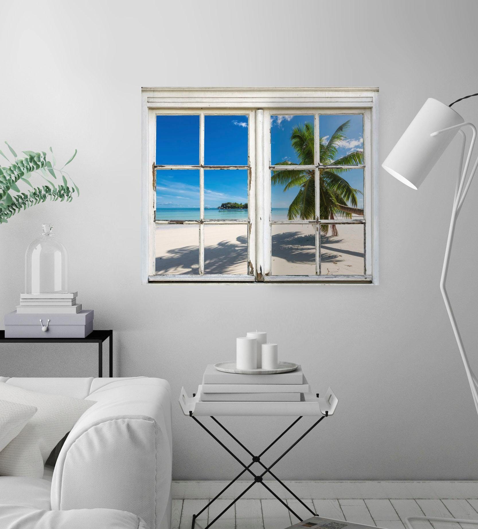 queence Wandfolie Zandstrand Muursticker, muurdecoratie, zelfklevend, 3D, raam