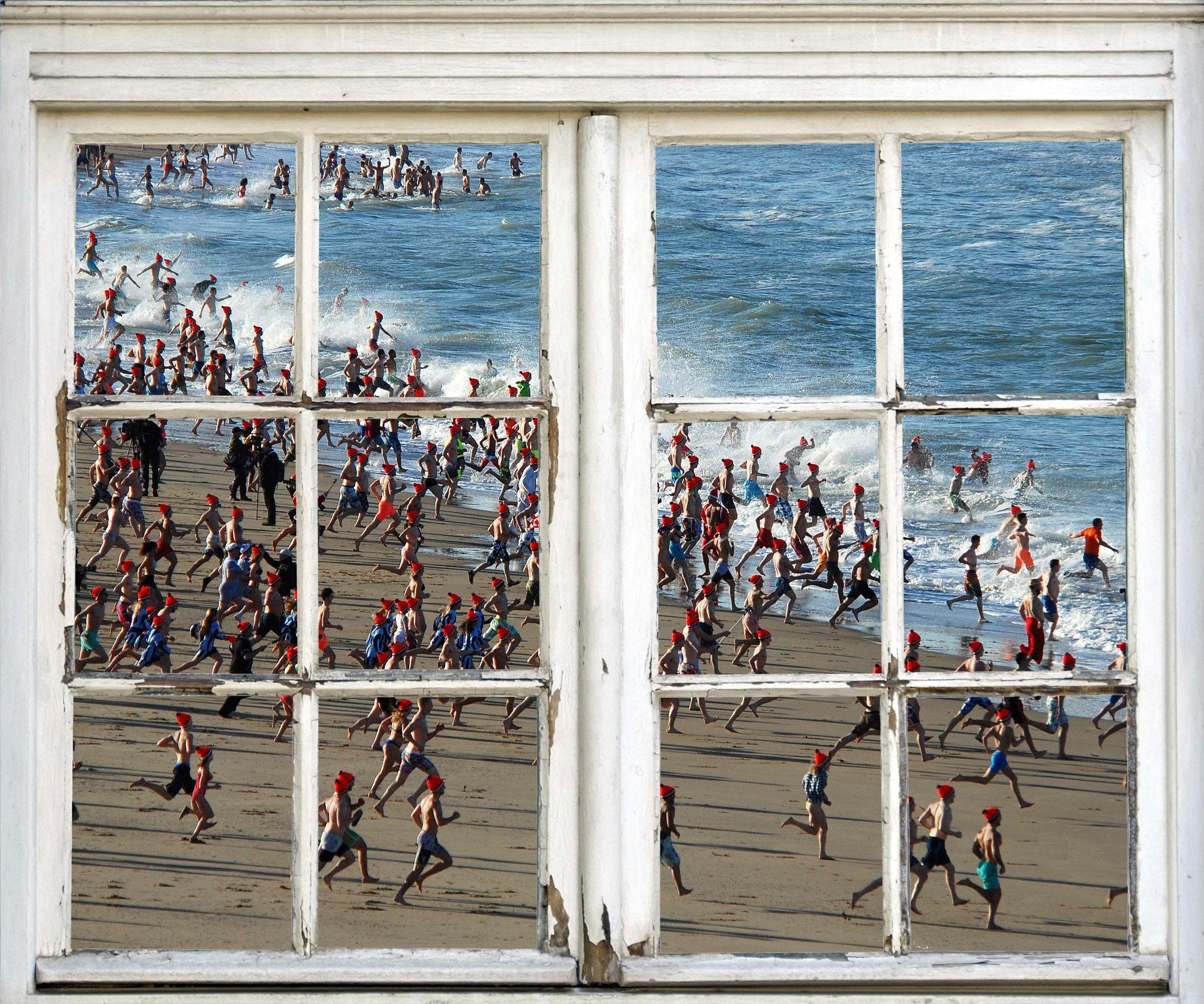 queence Wandfolie Kinderen aan het strand Muursticker, muurdecoratie, zelfklevend, 3D, raam