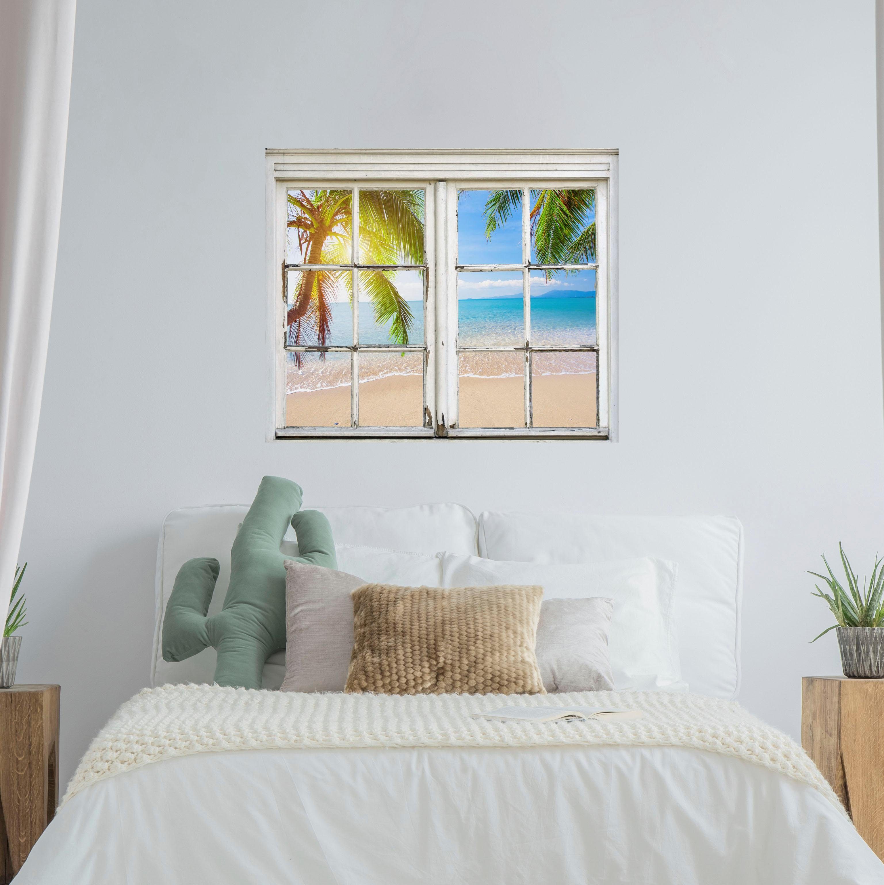 queence Wandfolie Strand Muursticker, muurdecoratie, zelfklevend, 3D, raam