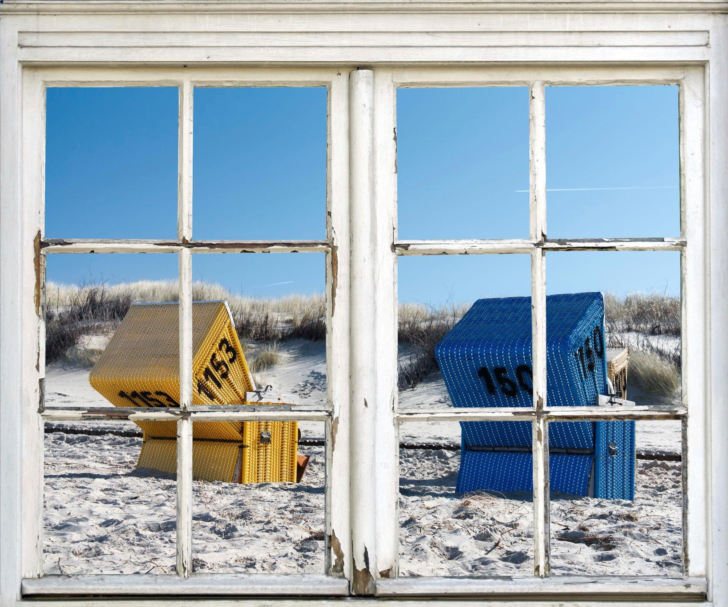 queence Wandfolie Strandstoelen Muursticker, muurdecoratie, zelfklevend, 3D, raam