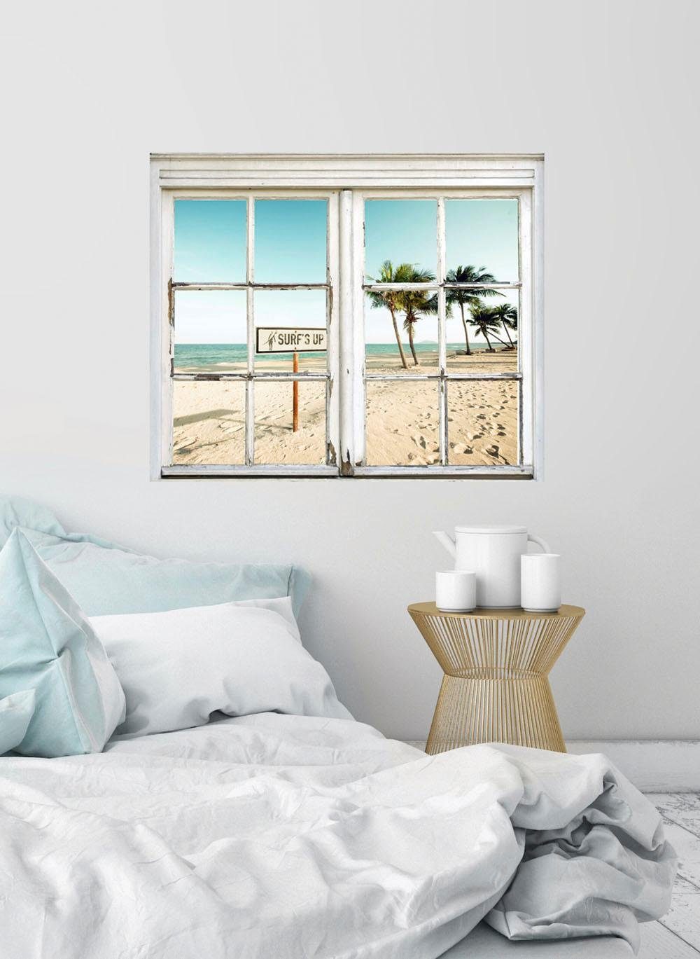 queence Wandfolie Surfs up strand Muursticker, muurdecoratie, zelfklevend, strand
