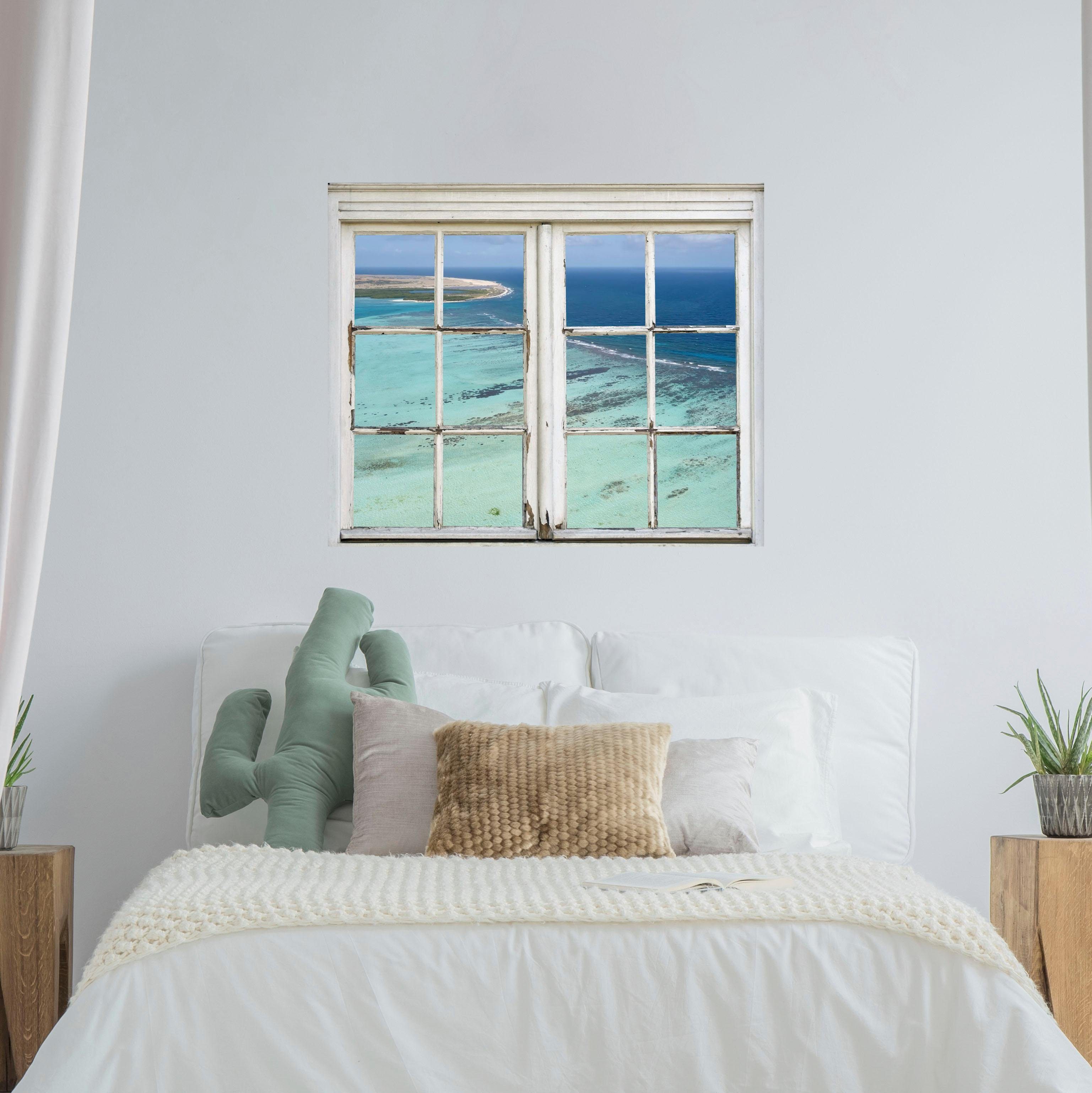 queence Wandfolie Zee Muursticker, muurdecoratie, zelfklevend, 3D, raam