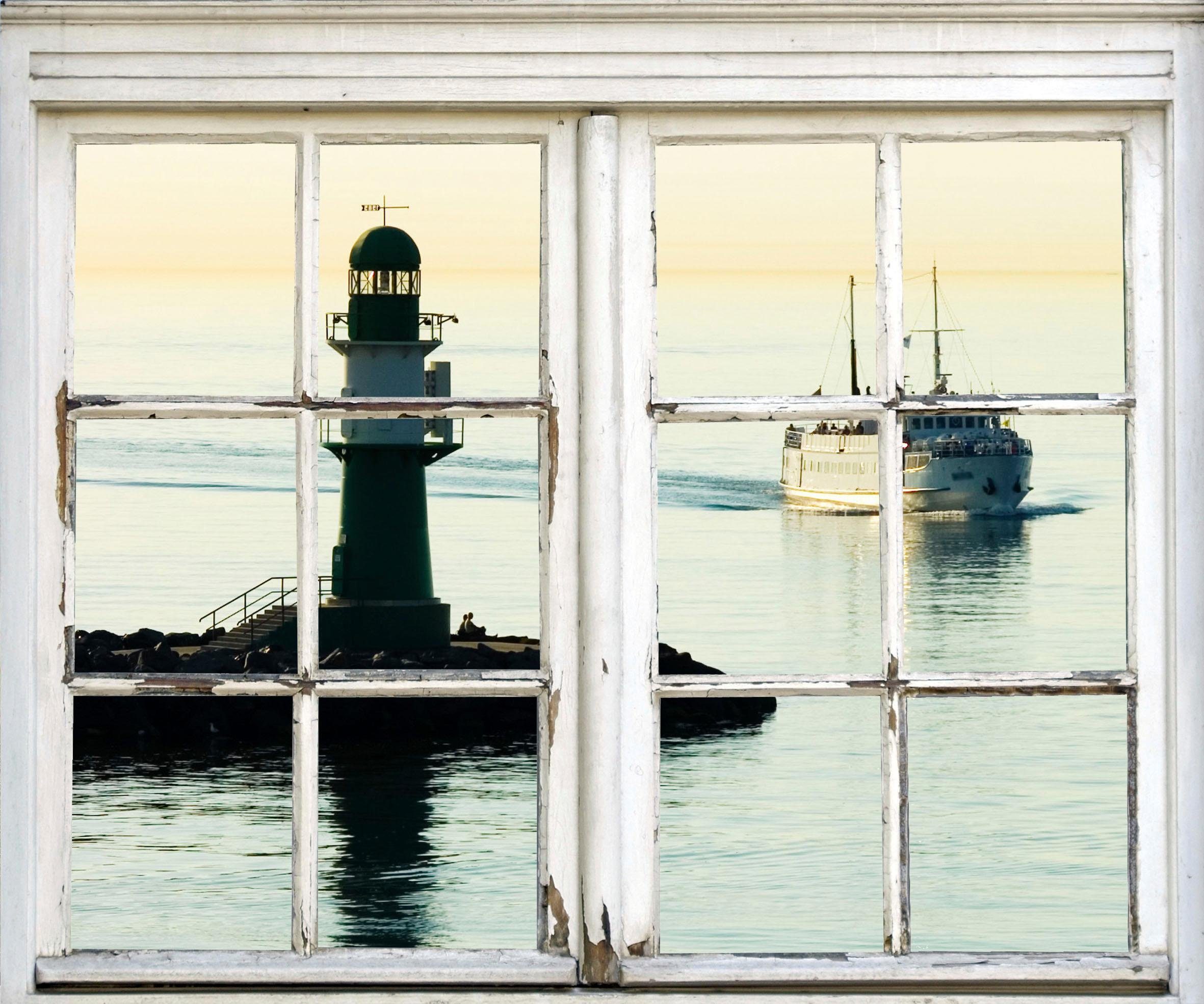 queence Wandfolie Vuurtoren Muursticker, muurdecoratie, zelfklevend, vuurtoren, 3D, raam