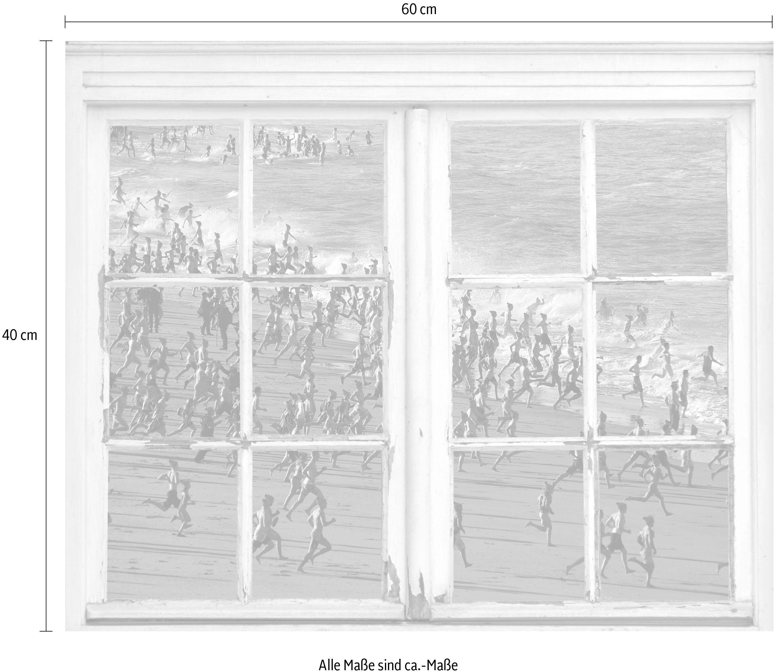 queence Wandfolie Kinderen aan het strand Muursticker, muurdecoratie, zelfklevend, 3D, raam