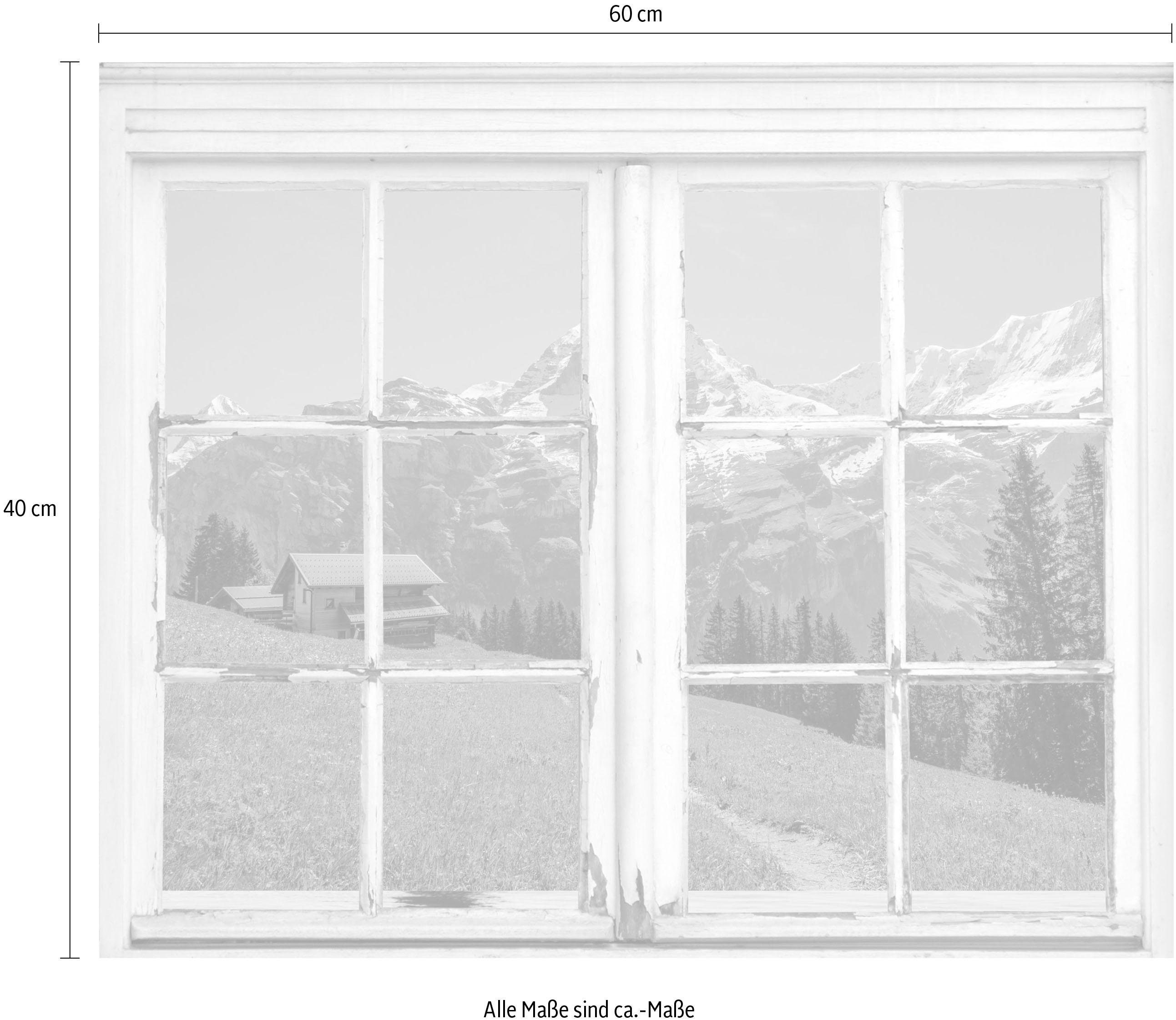 queence Wandfolie Hut in de bergen Muursticker, muurdecoratie, zelfklevend, 3D, raam