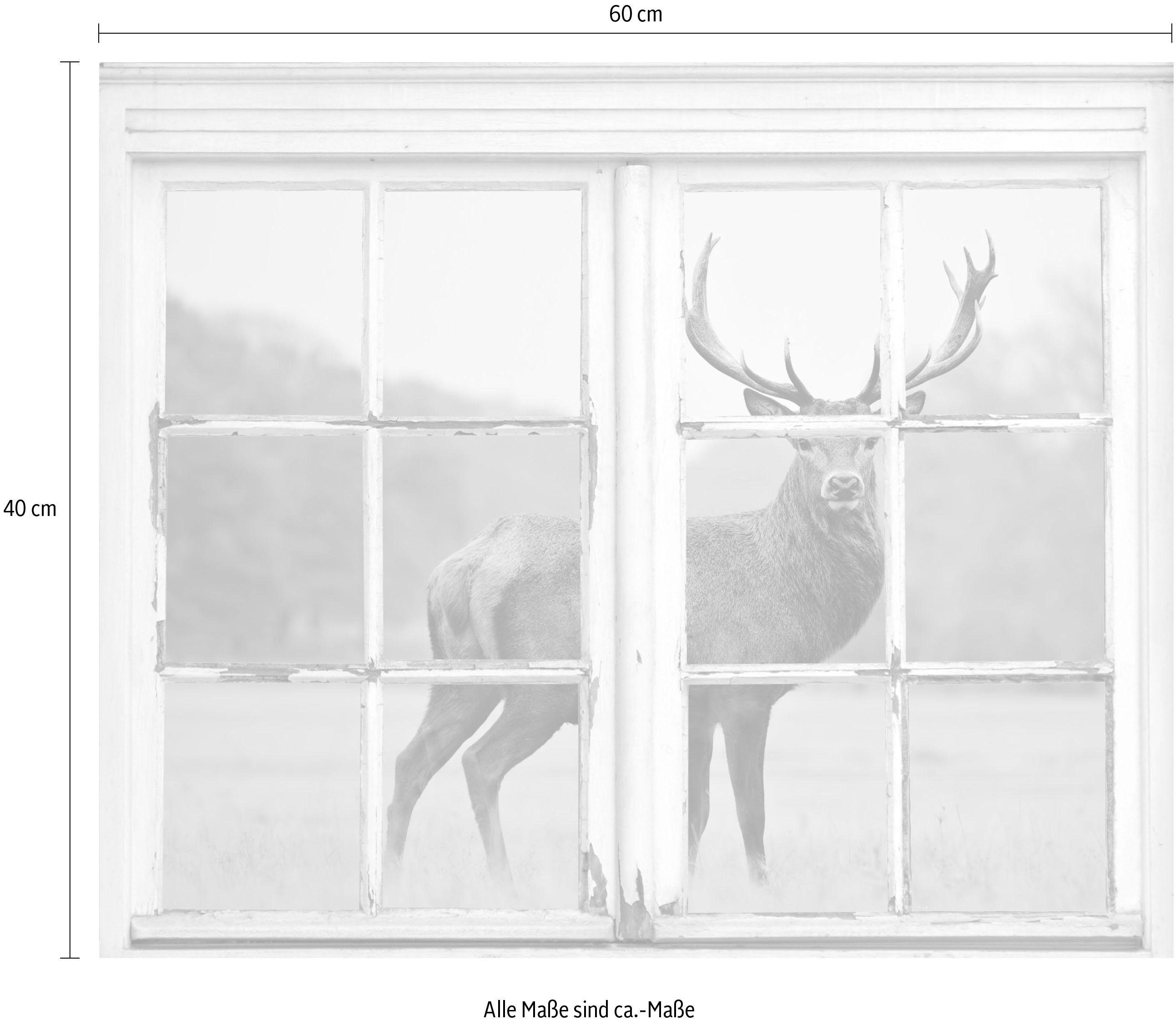 queence Wandfolie Edelhert Muursticker, muurdecoratie, zelfklevend, 3D, raam, hert