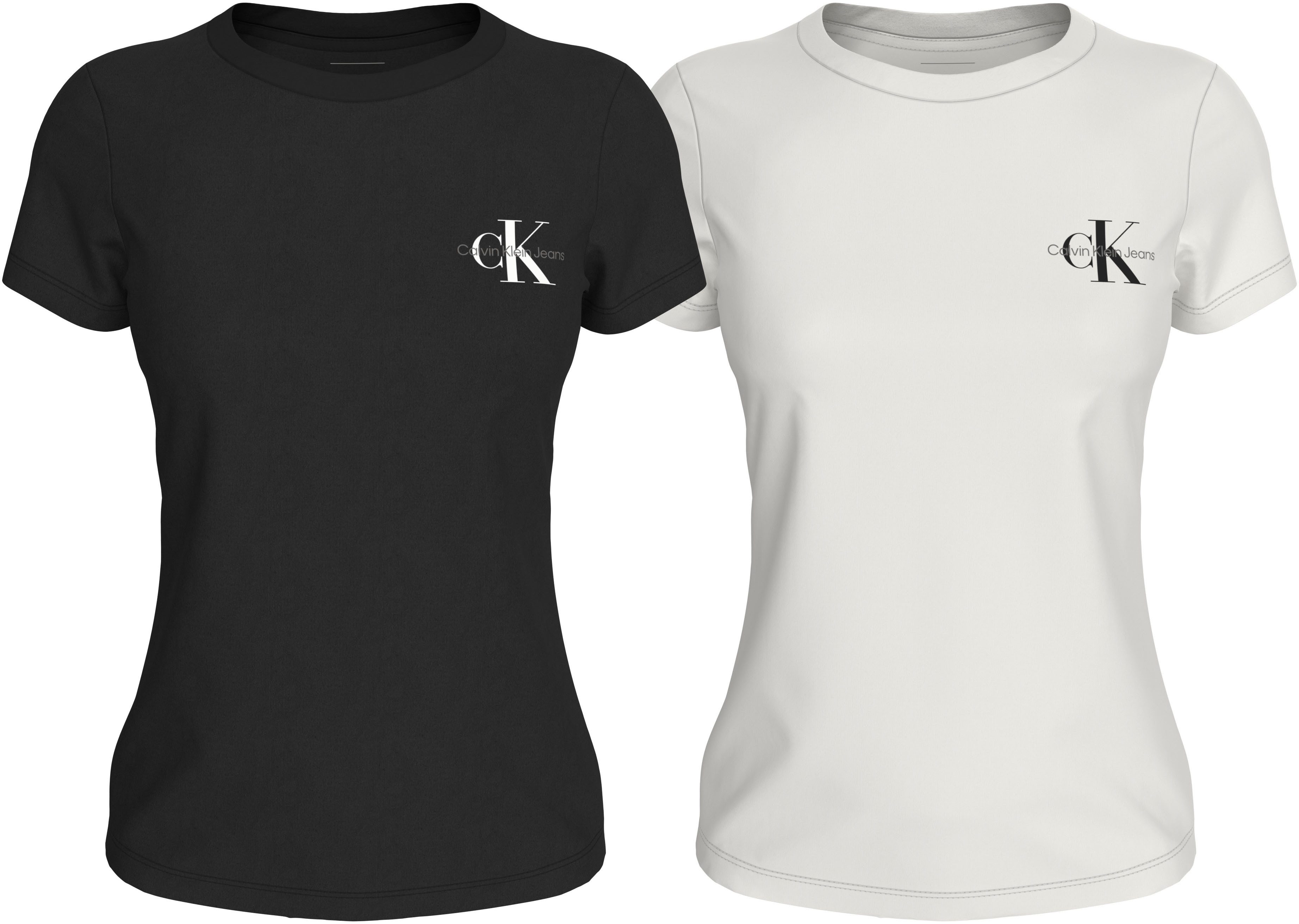 Calvin Klein Shirt met ronde hals 2-PACK MONOLOGO SLIM TEE met  jeans logoprint op borsthoogte (2-delig, Set van 2)