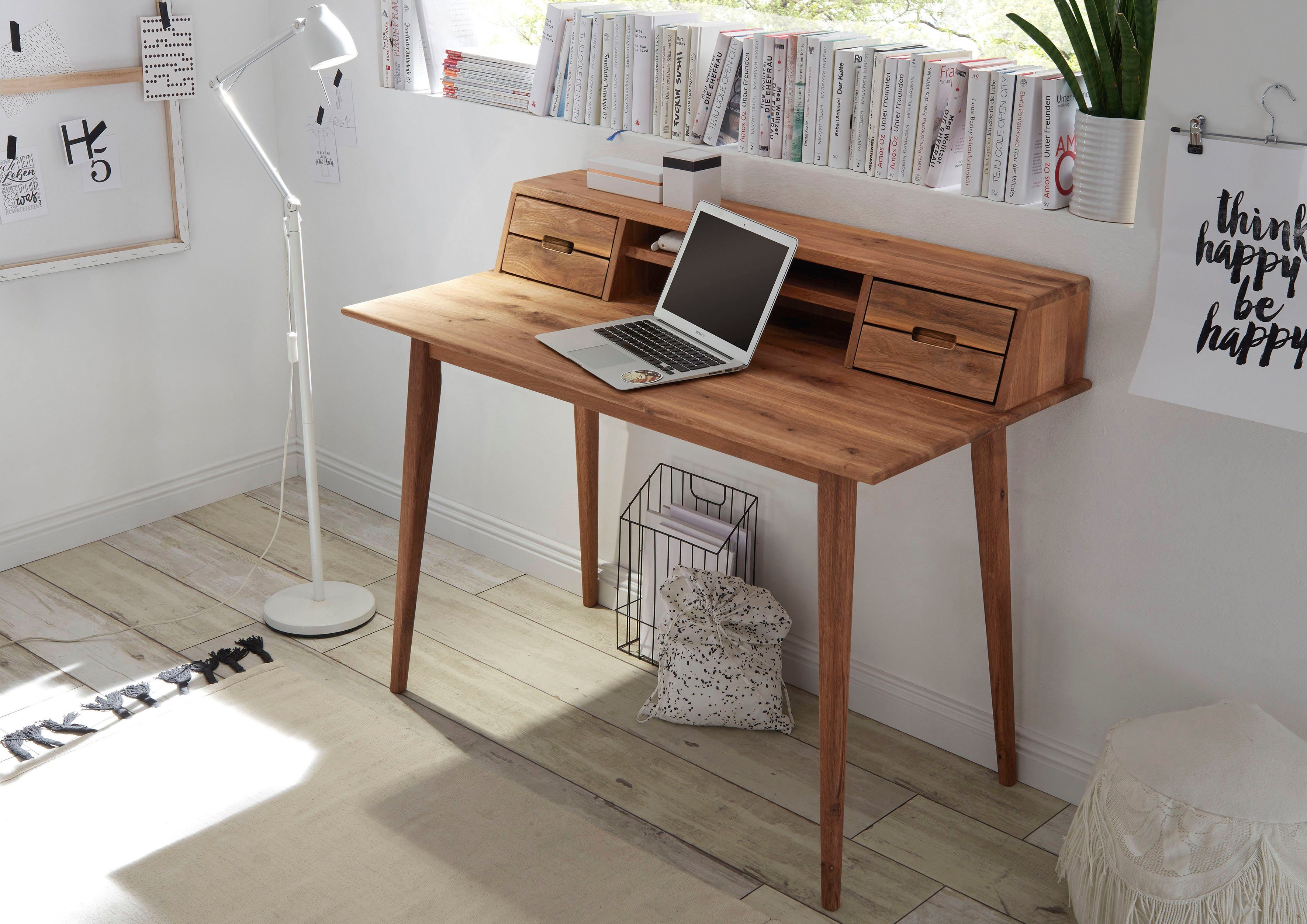 MCA furniture Bureau Melbourne Massief hout noesteiken geolied met laden, breedte 110 cm