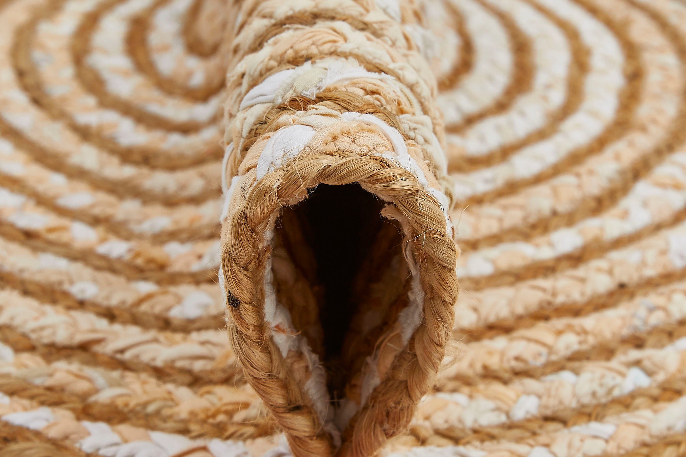 Barbara Becker Vloerkleed Ethno Platweefsel, met de hand gevlochten, ø 80 cm, van jute & gerecycled katoen