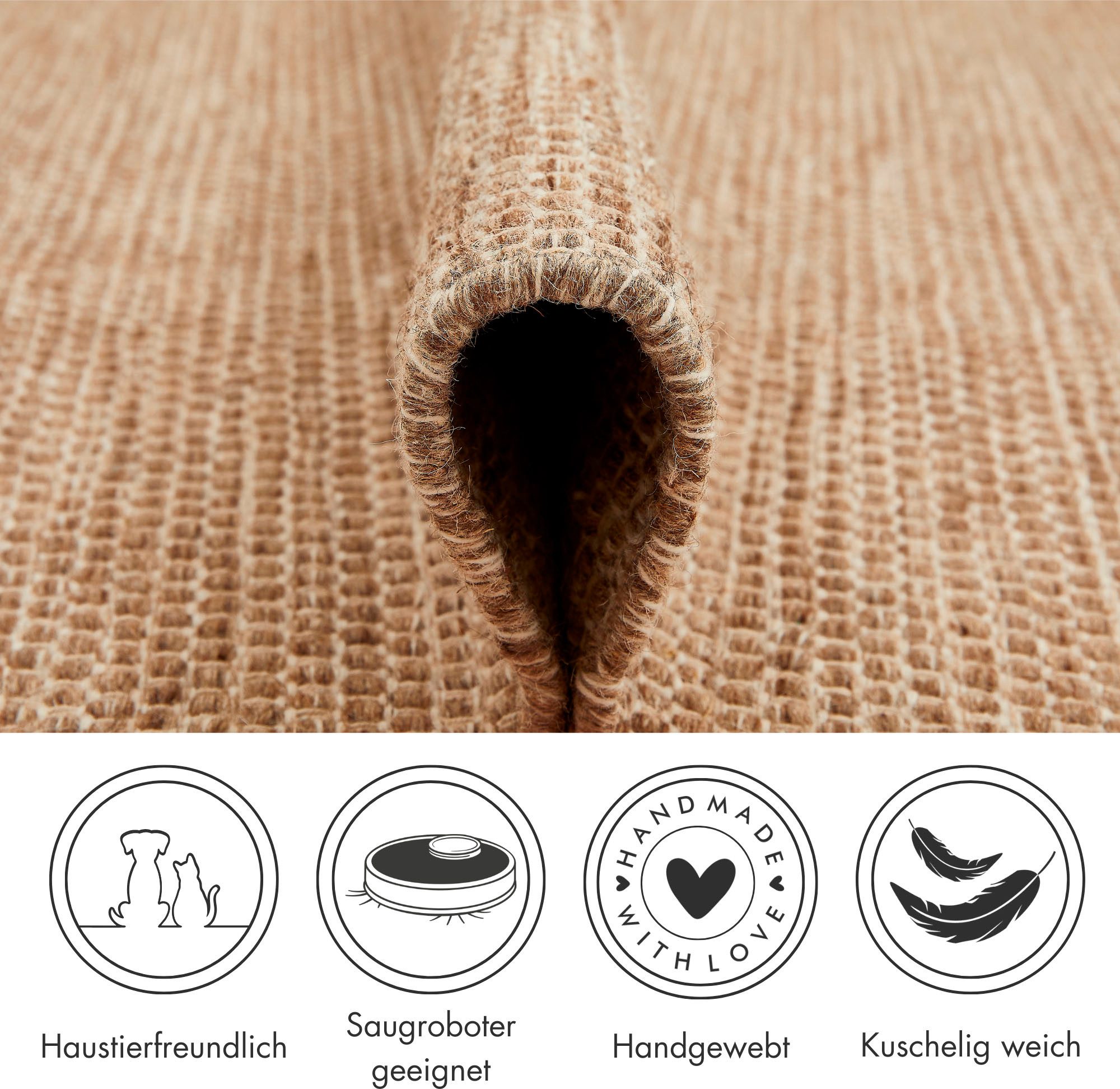 LUXOR living Wollen kleed Visby Handgeweven vloerkleed, platweefsel, met de hand geweven, zuivere wol