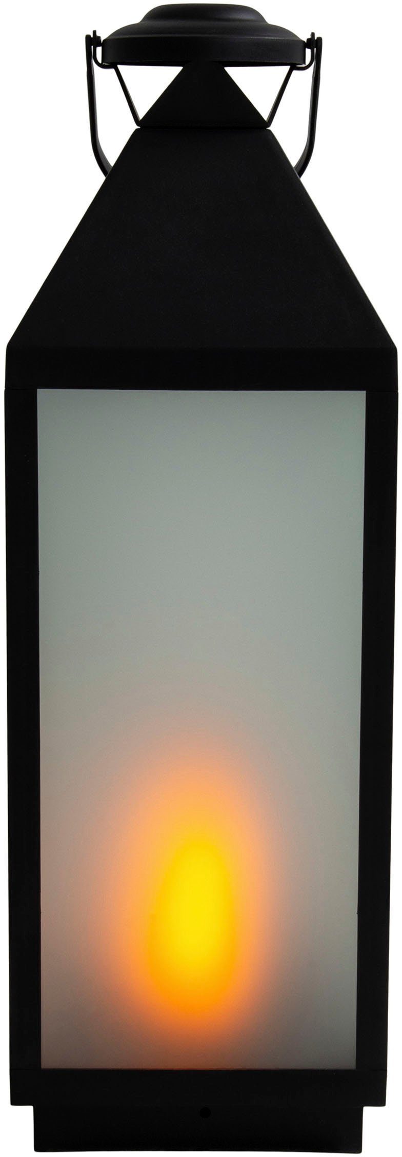 näve Decoratieve ledverlichting DORIS Lantaarn, vierkant, vlam effect, timerfunctie, zwart, mat glas (1 stuk)