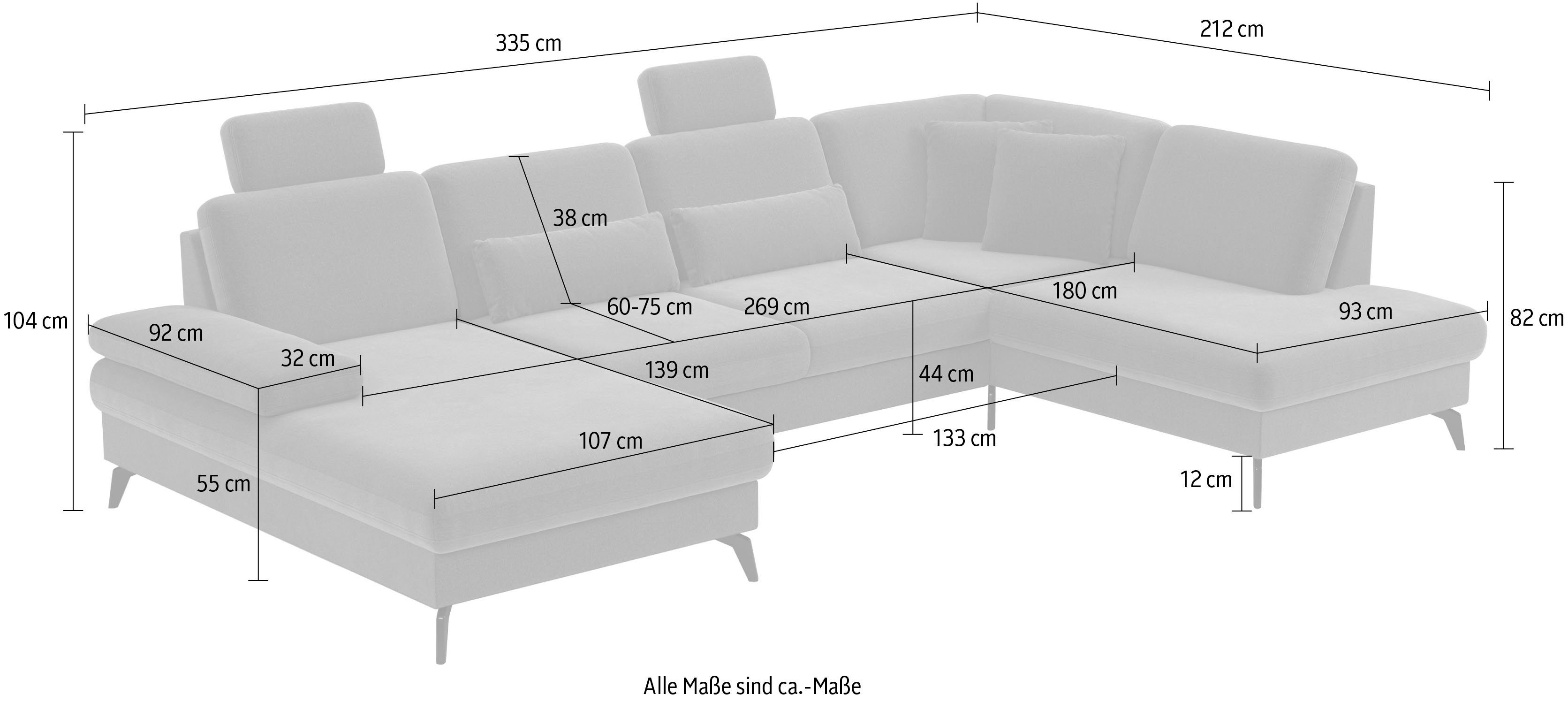 sit&more Zithoek Morris U-vorm, incl. zitdiepteverstelling keuze uit armleuningverstelling, bedfunctie & bedlade