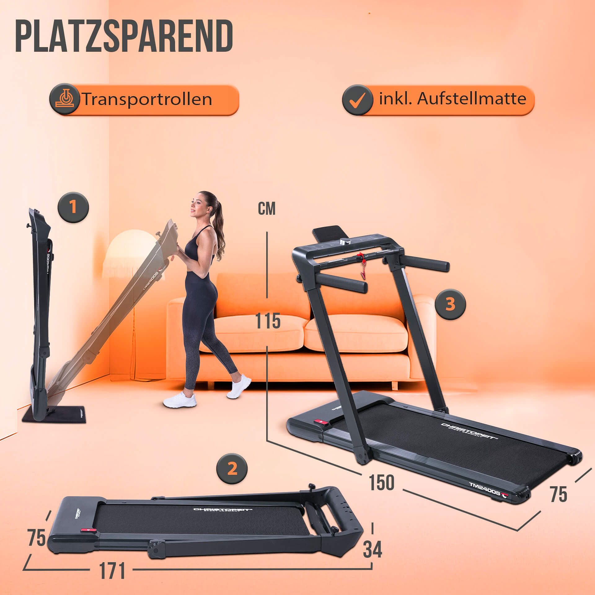 Christopeit Sport® Loopband TM 2400S tot max. 16 km/h, opvouwbaar