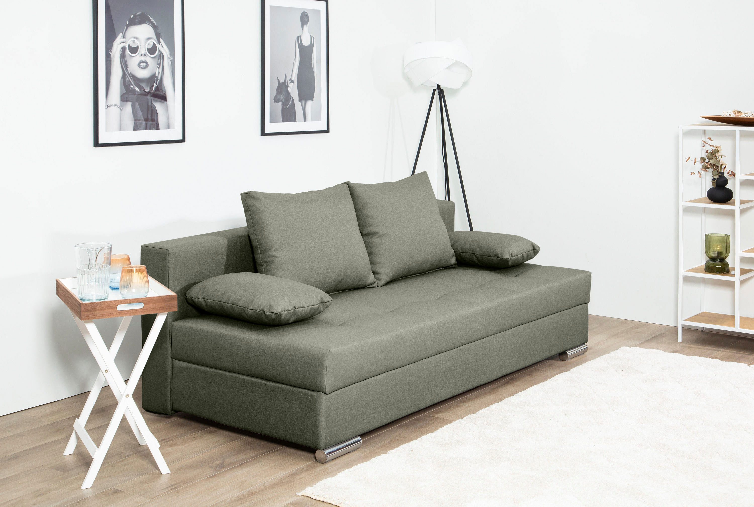 COLLECTION AB Slaapbank Tania met bedfunctie en bedlade comfortabele zitcomfort: veren-kern bekleding, inclusief rugkussen