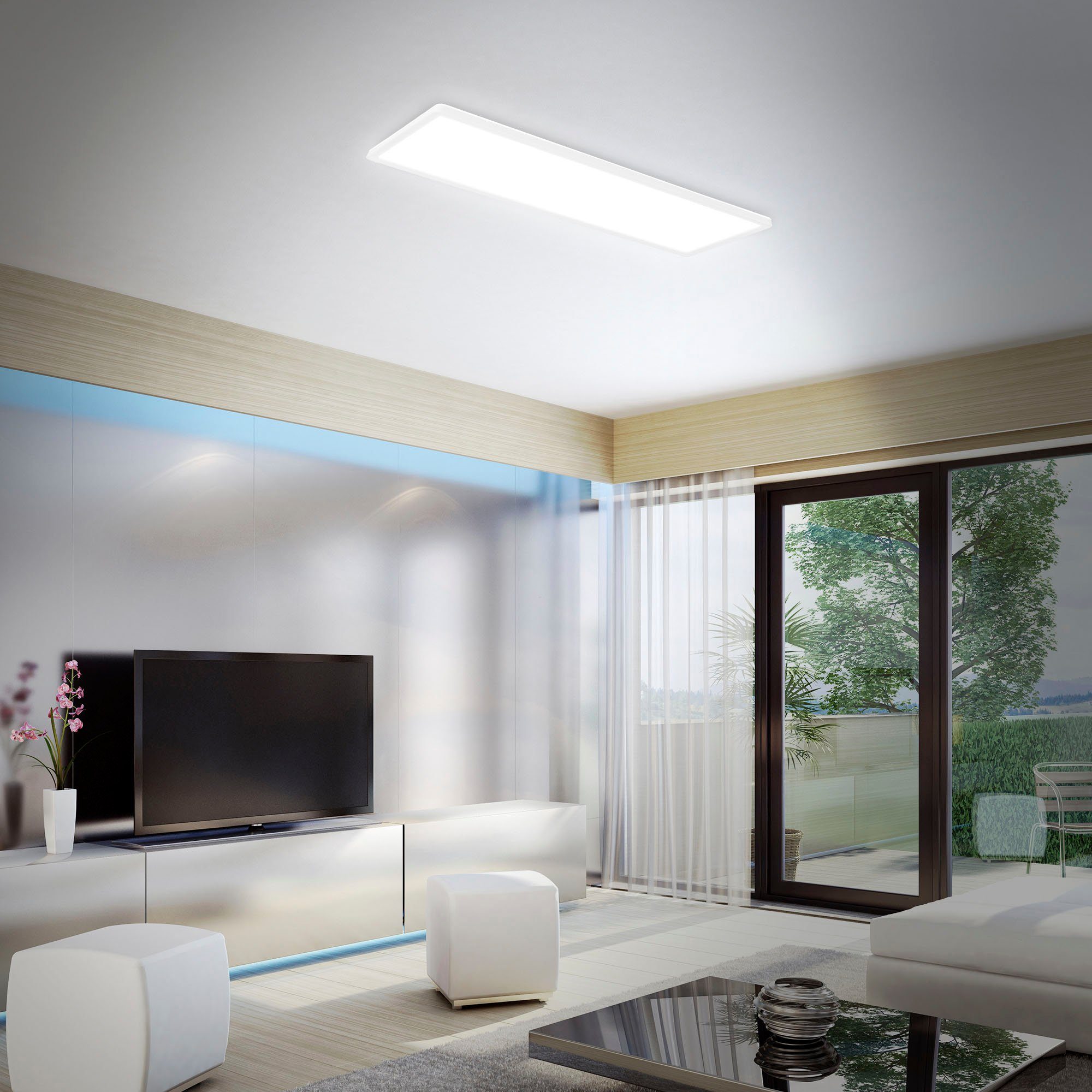 Briloner Leuchten Led-paneel 7404016 SLIM Plafondlamp, 58x20x3 cm, wit, 22W, woonkamer, slaapkamer, keuken