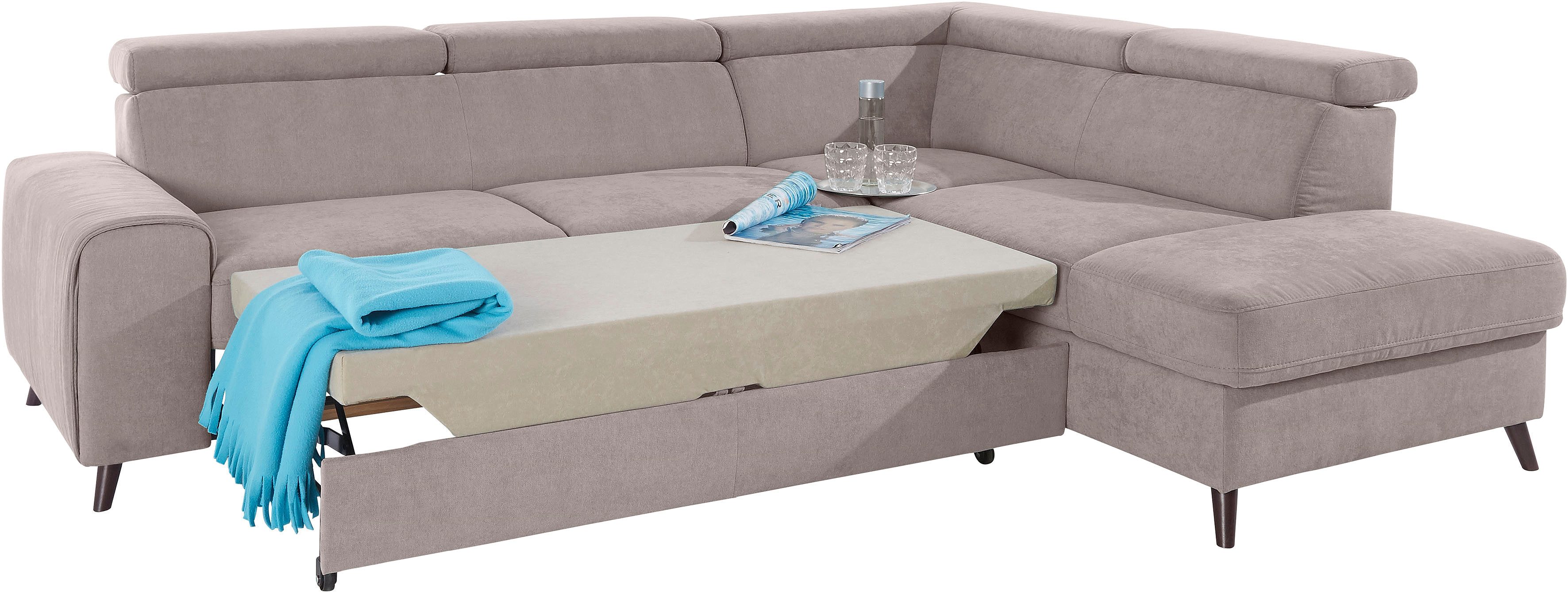 exxpo - sofa fashion Hoekbank Forza, comfortabel zitcomfort en actueel design, L-vorm inclusief verstelbare hoofdsteun, naar keuze met slaapfunctie en bedkist
