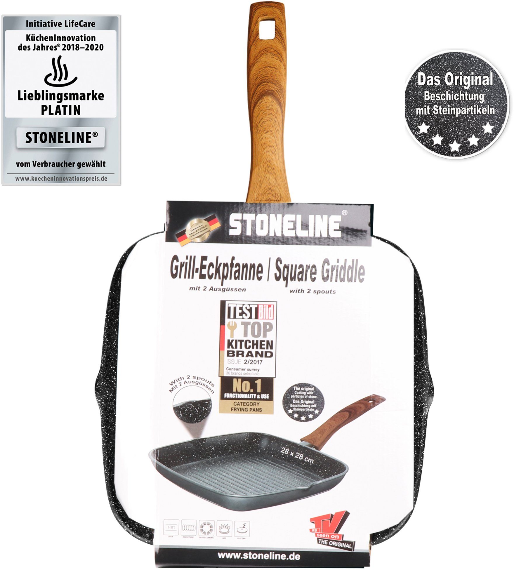 STONELINE Grillpan Back to Nature Ø 28 cm, 2 schenktuiten, inductie