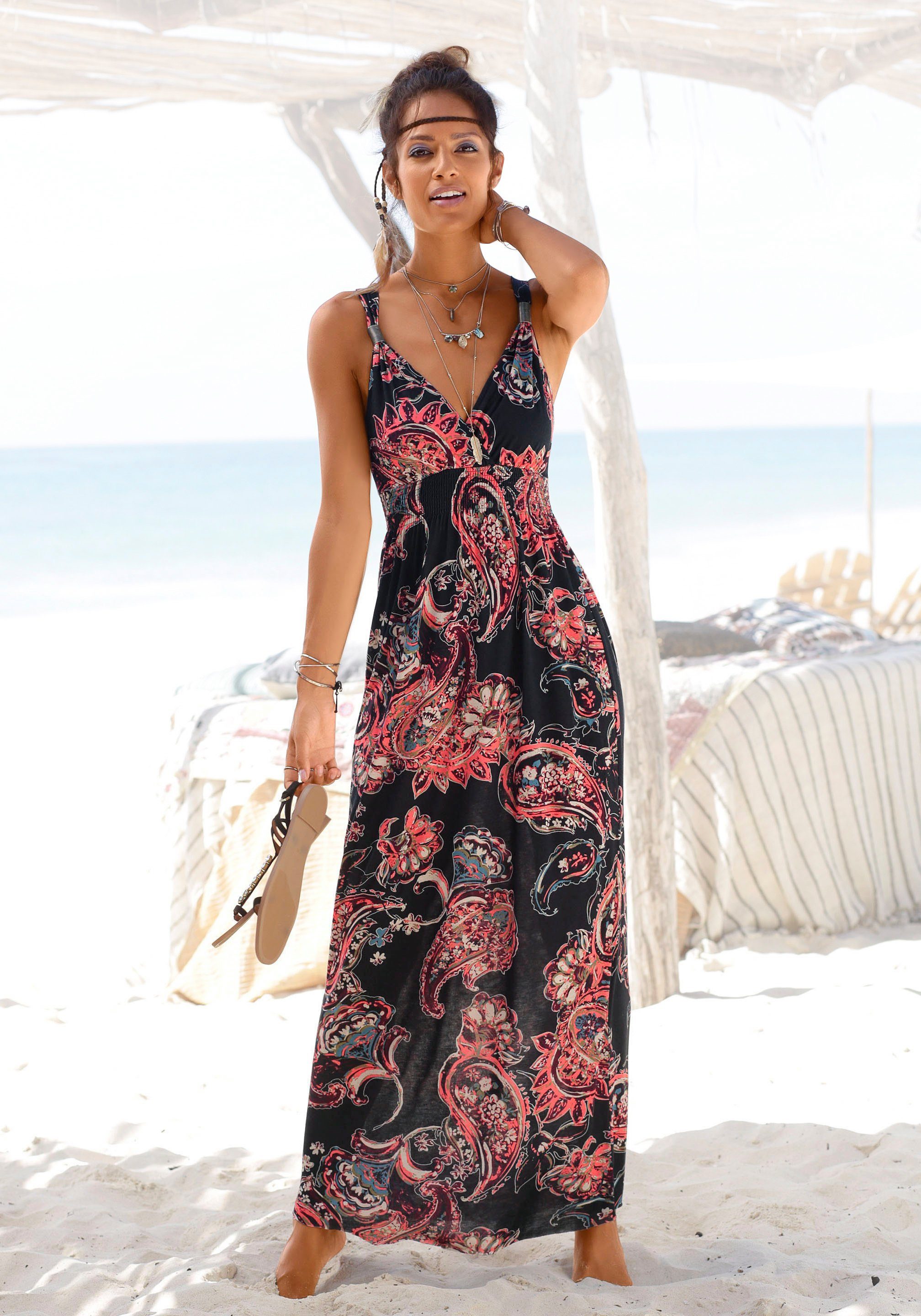 Lascana Maxi-jurk met paisley print en verstelbare halslijn, zomerjurk