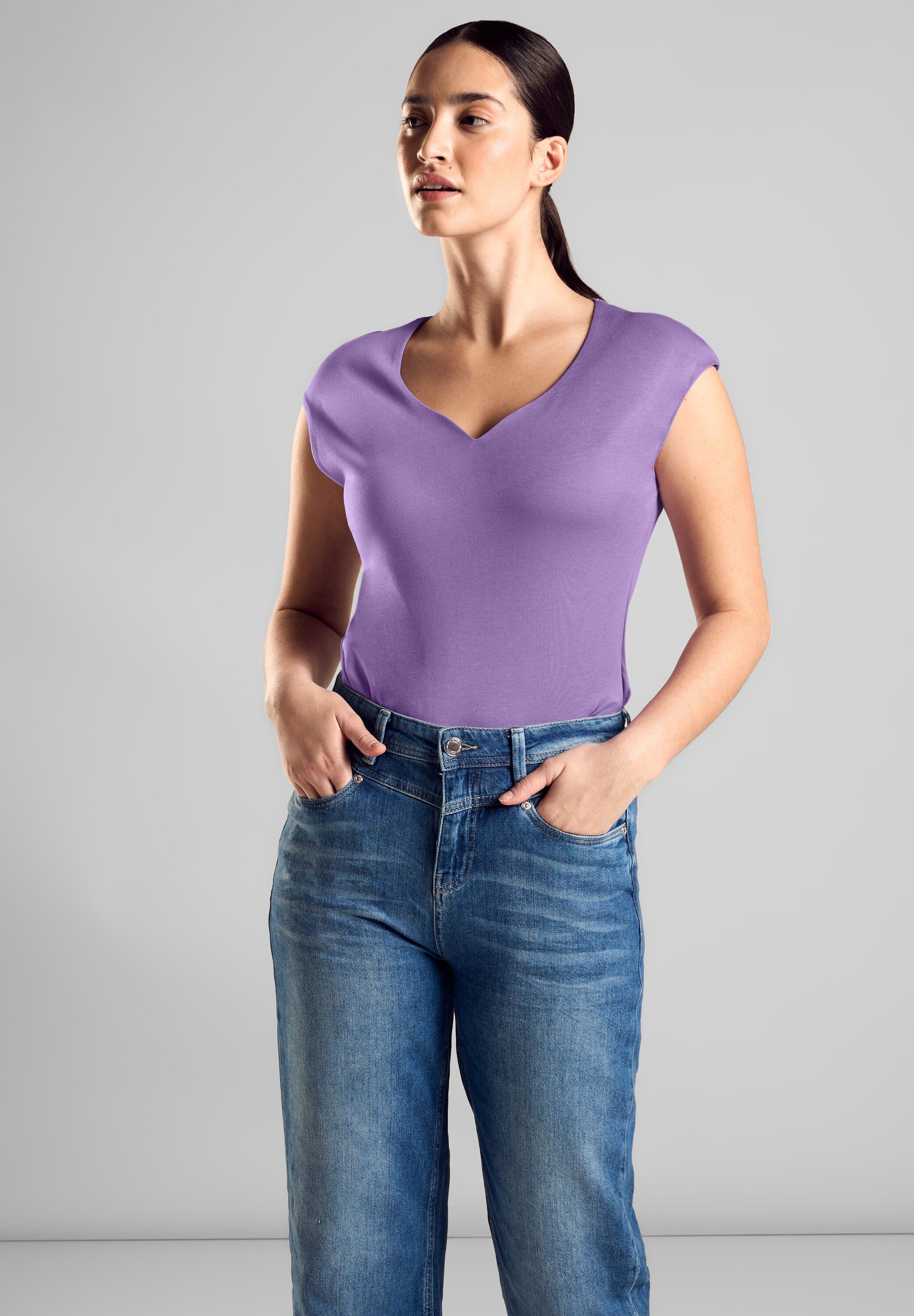 STREET ONE Shirttop ADA met speelse hartvormige uitsnede dames tops maat 40 paars