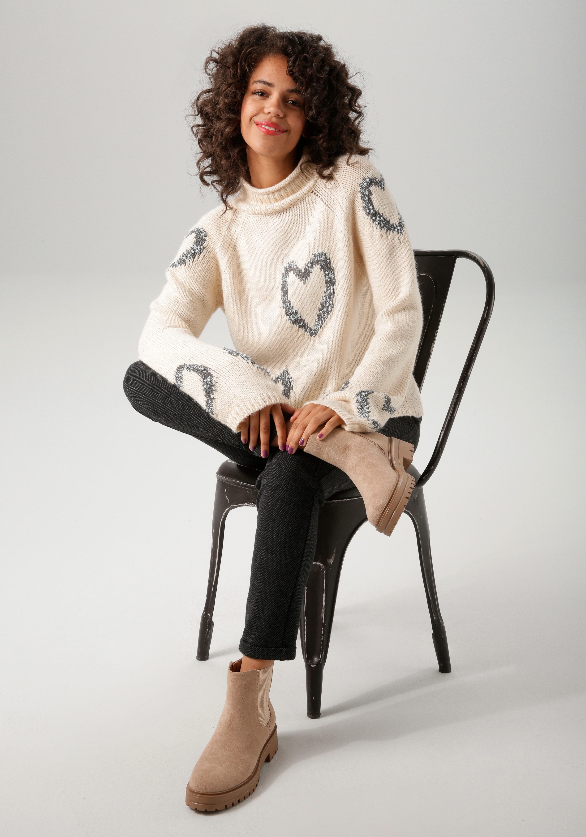 Aniston CASUAL Gebreide trui met ingebreide harten - nieuwe collectie