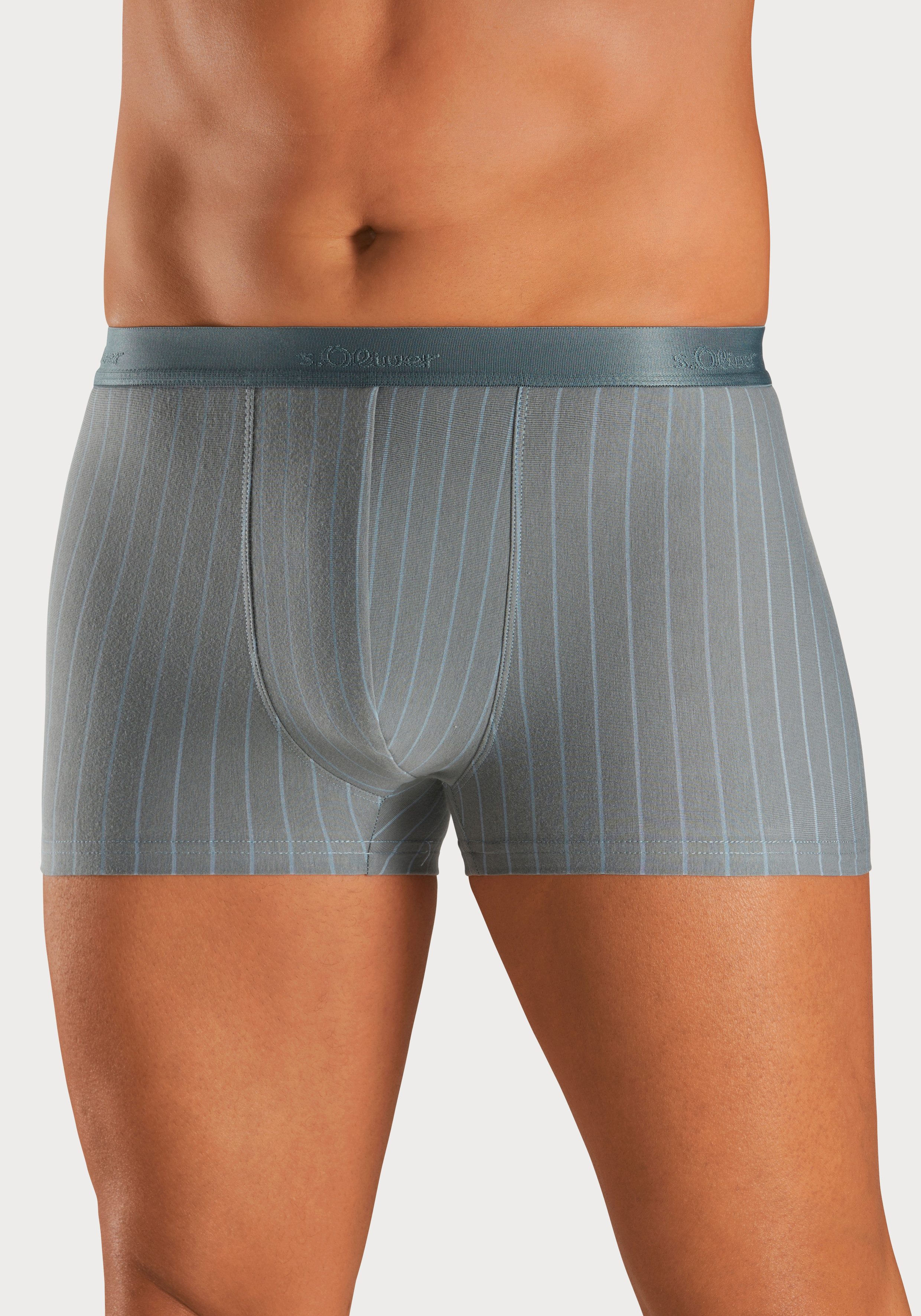 s.Oliver RED LABEL Beachwear Boxershort voor heren in strepen en uni van katoenmix (set, 3 stuks)