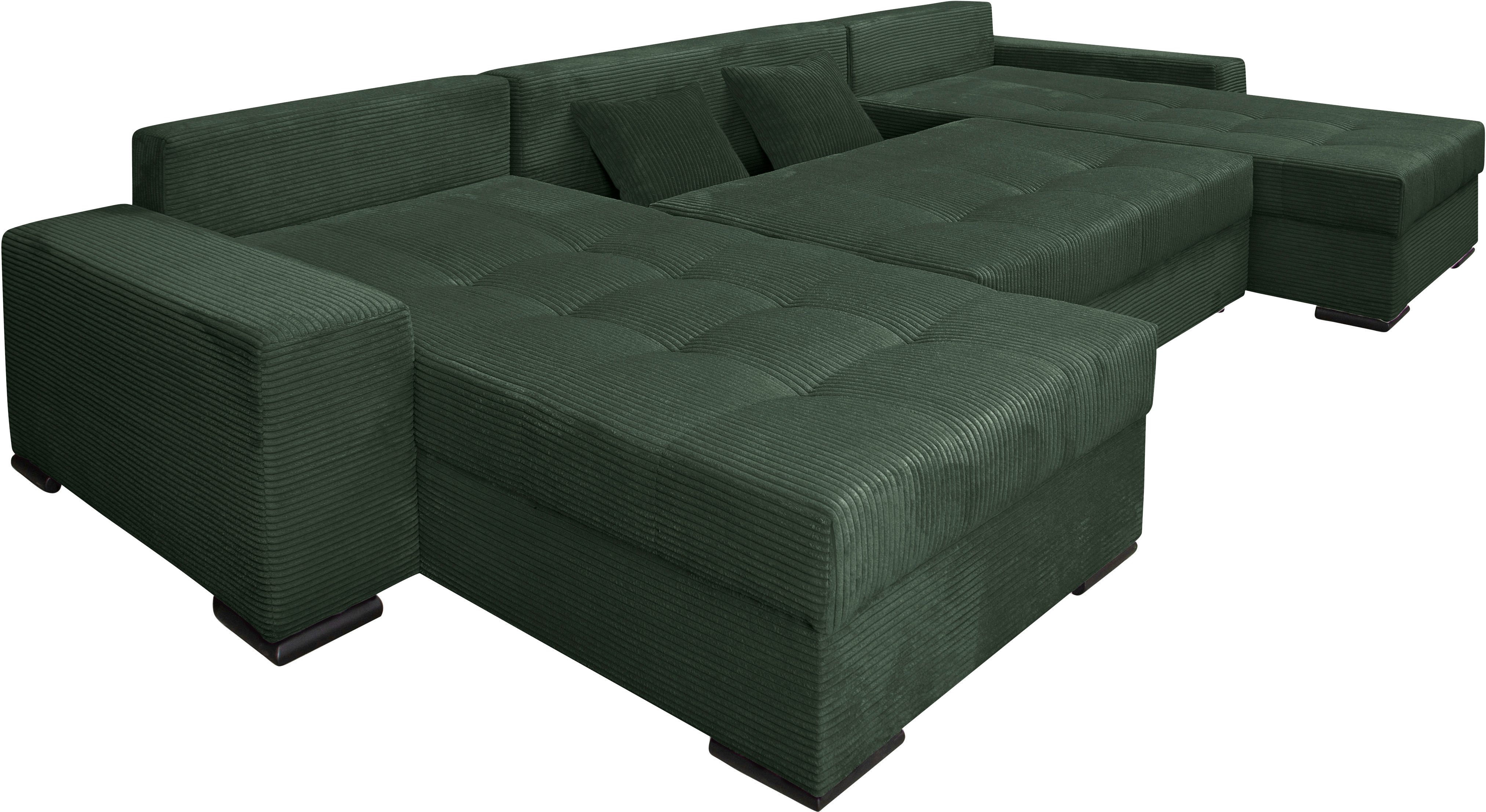 COLLECTION AB Zithoek XL-Josy U-vorm, breedte 313 cm, cord-/mix incl. bedfunctie, bedlade, met 4 gelijk grote rugkussens