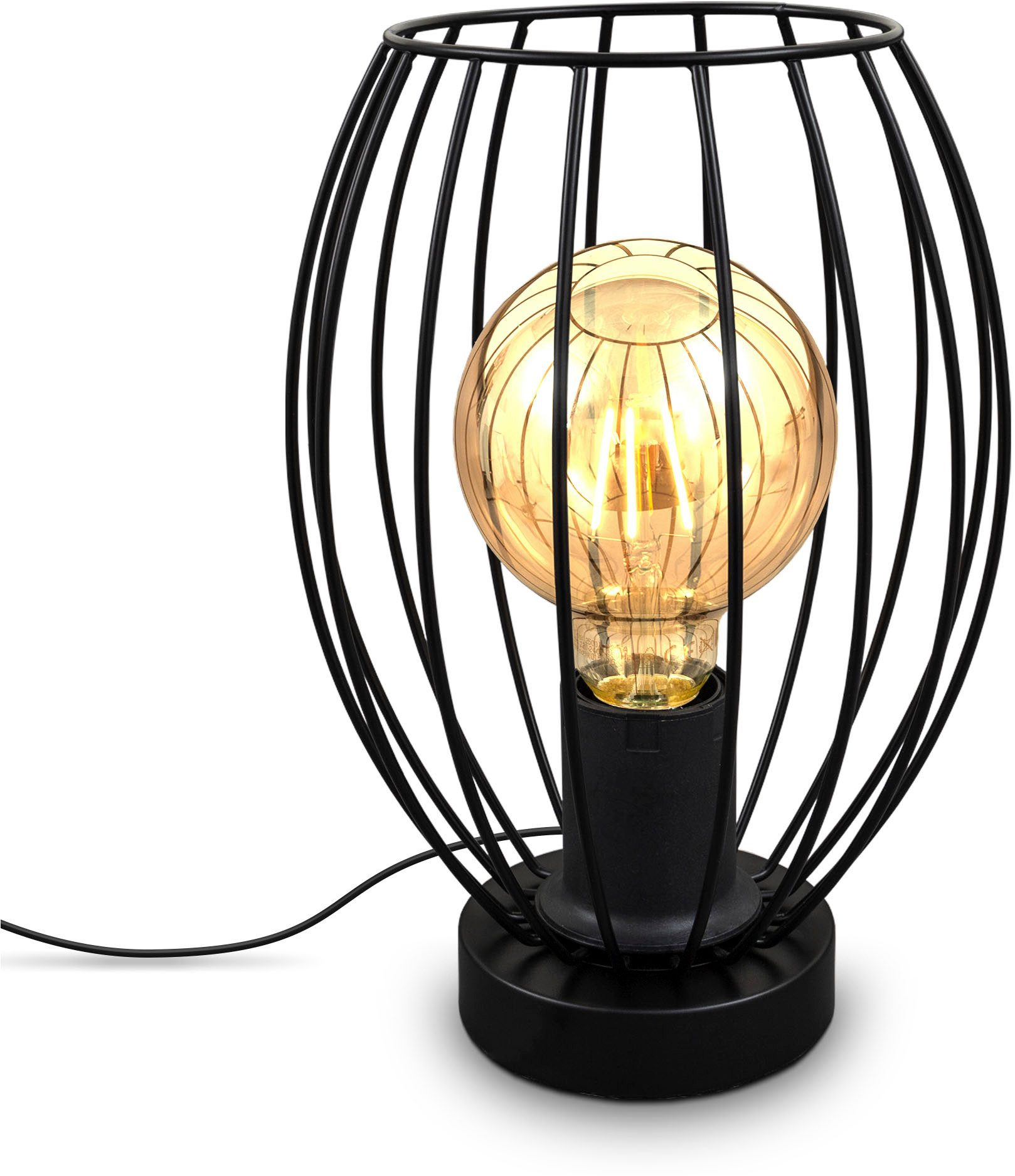 B.K.Licht Tafellamp Retro tafellamp, metaal, zwart E27-fitting, zonder lichtbron, incl. kabelschakelaar, Ø 17,5 cm (1 stuk)
