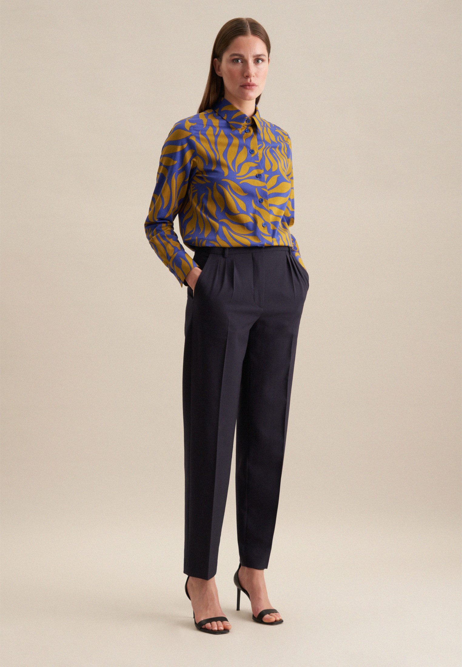 seidensticker Overhemdblouse Zwarte roos Lange mouwen kraag print