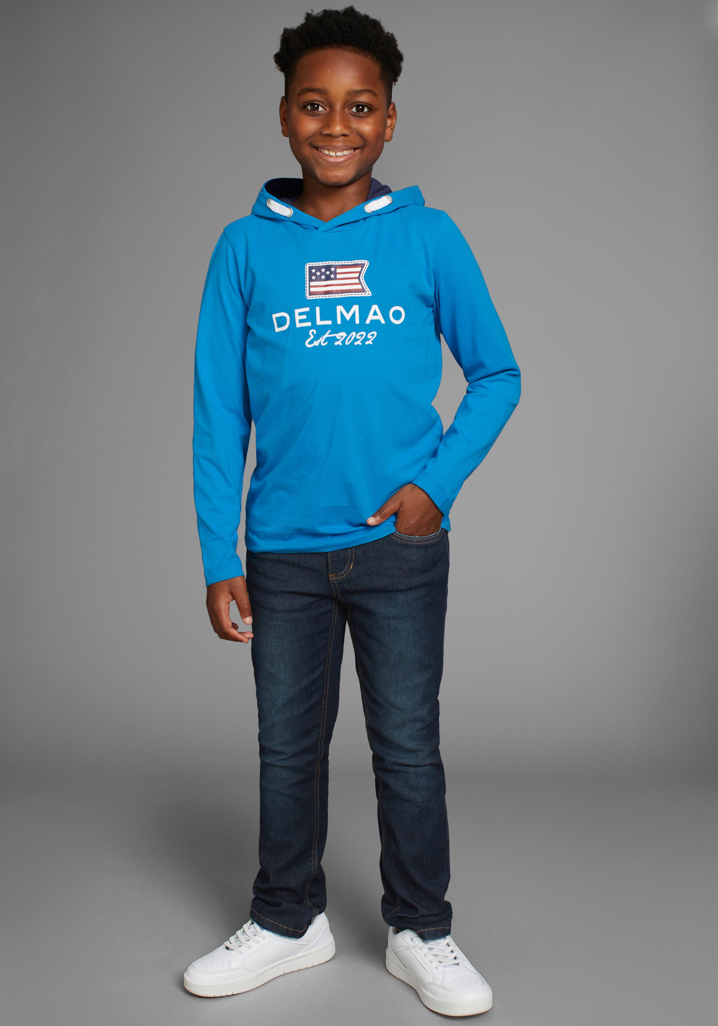 DELMAO Capuchonshirt Voor jongens Lange mouwen, basic pasvorm, bedrukt, van katoen