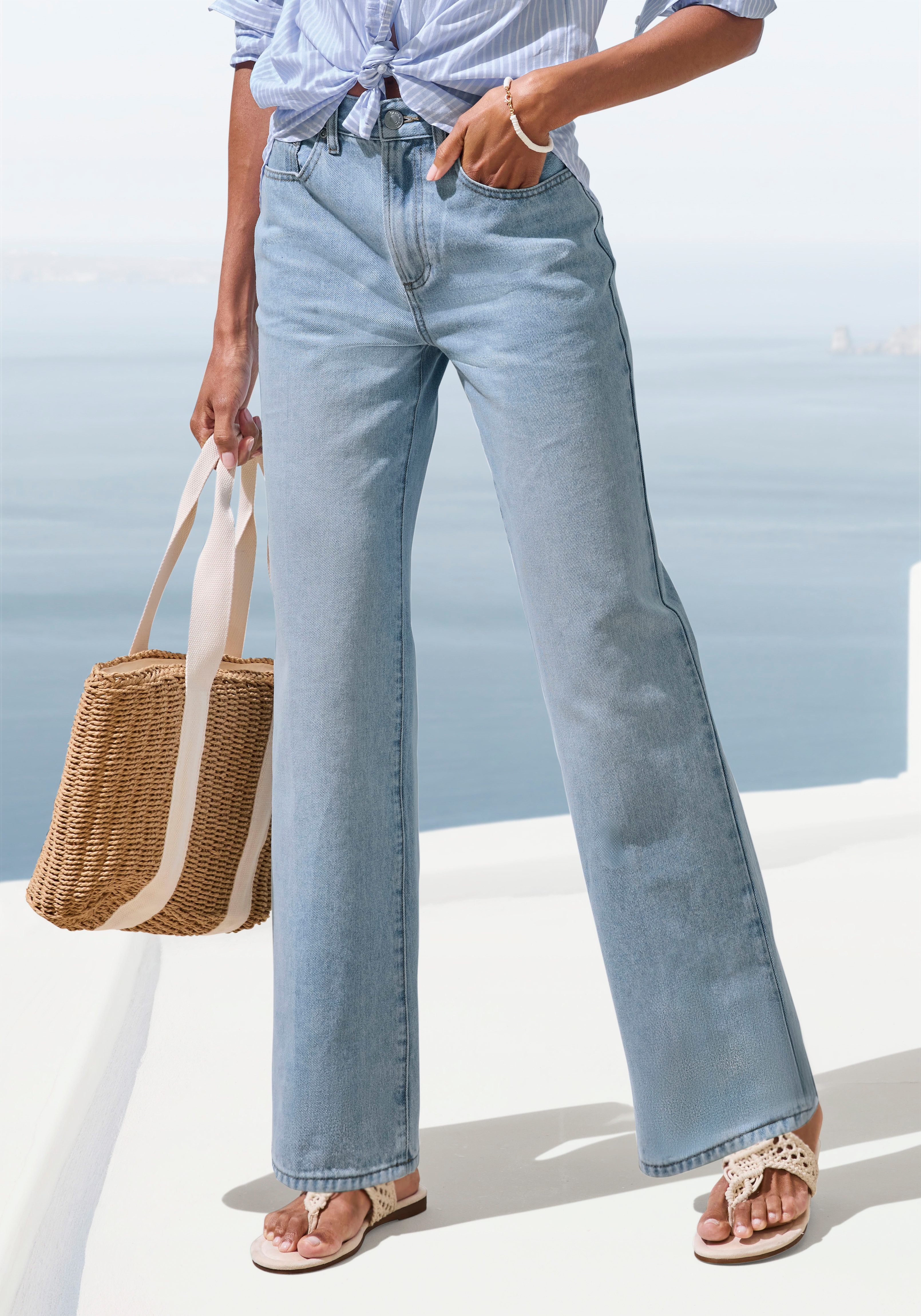 Lascana Wijde jeans met hoge taille en 5-pocketstijl, wide-leg jeans dames wide leg jeans maat 34 blauw