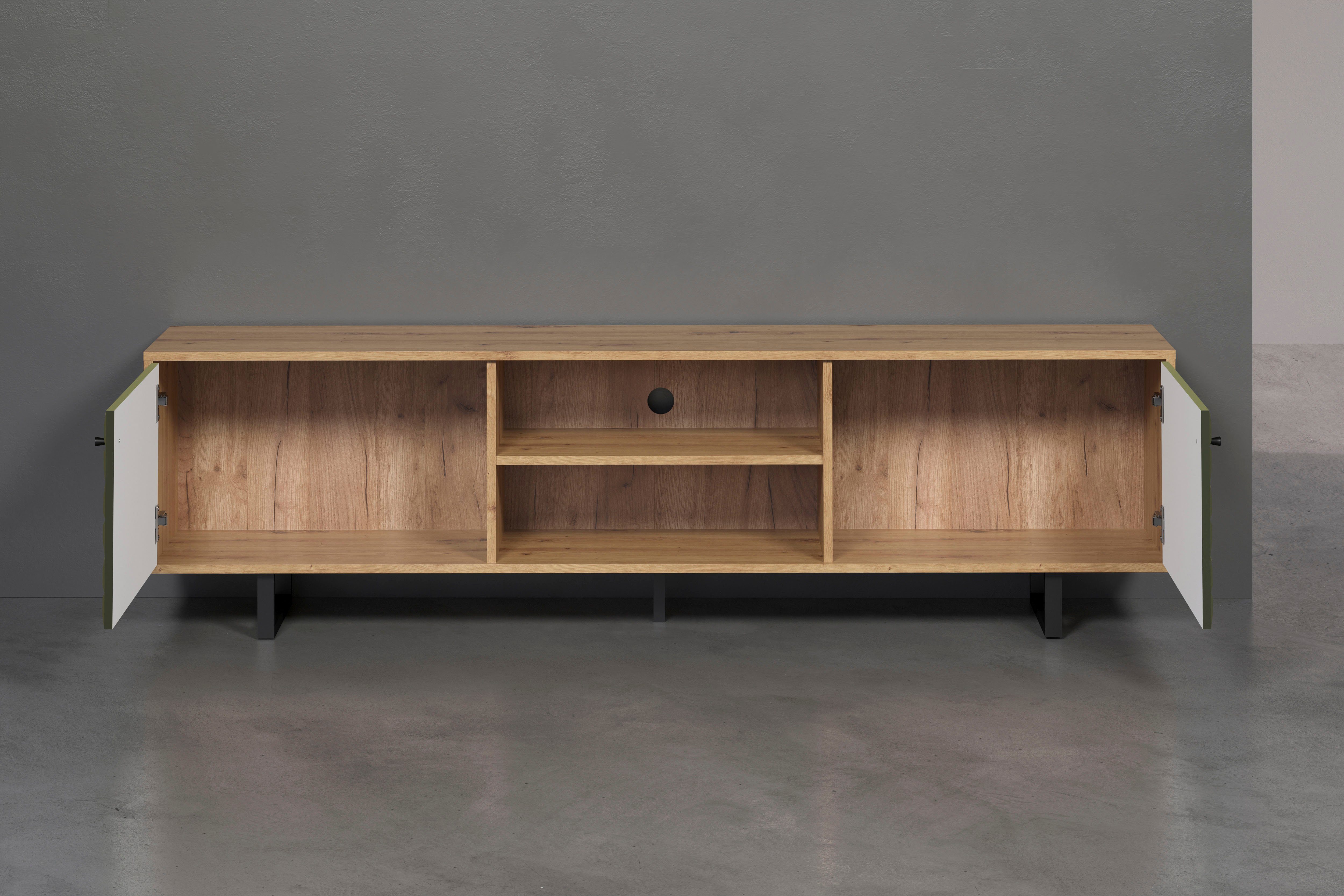 Places of Style Tv-meubel Ferretti TV-tafel met bijzondere frezing - poten en grepen van metaal