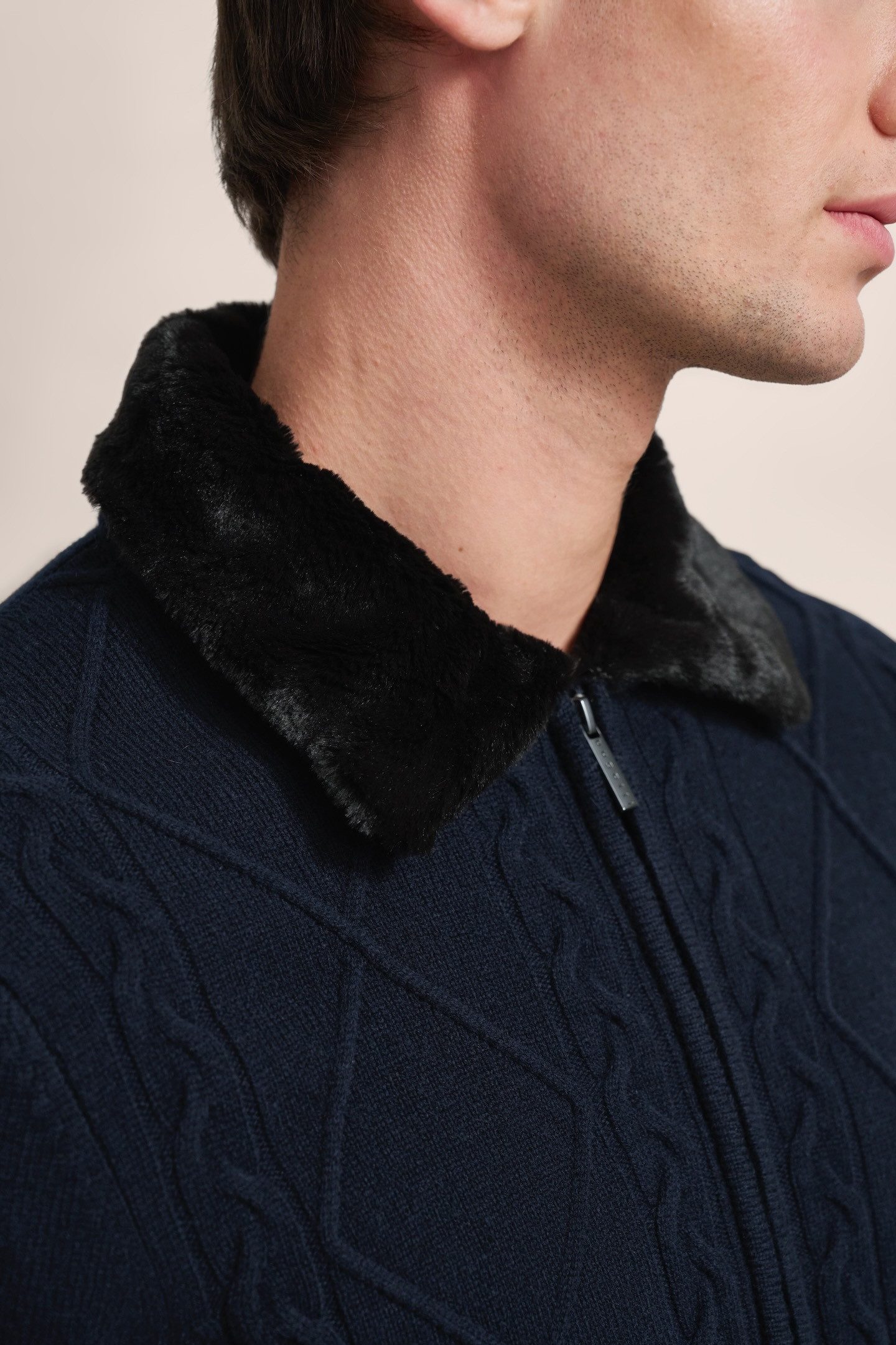 Bugatti Vest met nep-bontkraag
