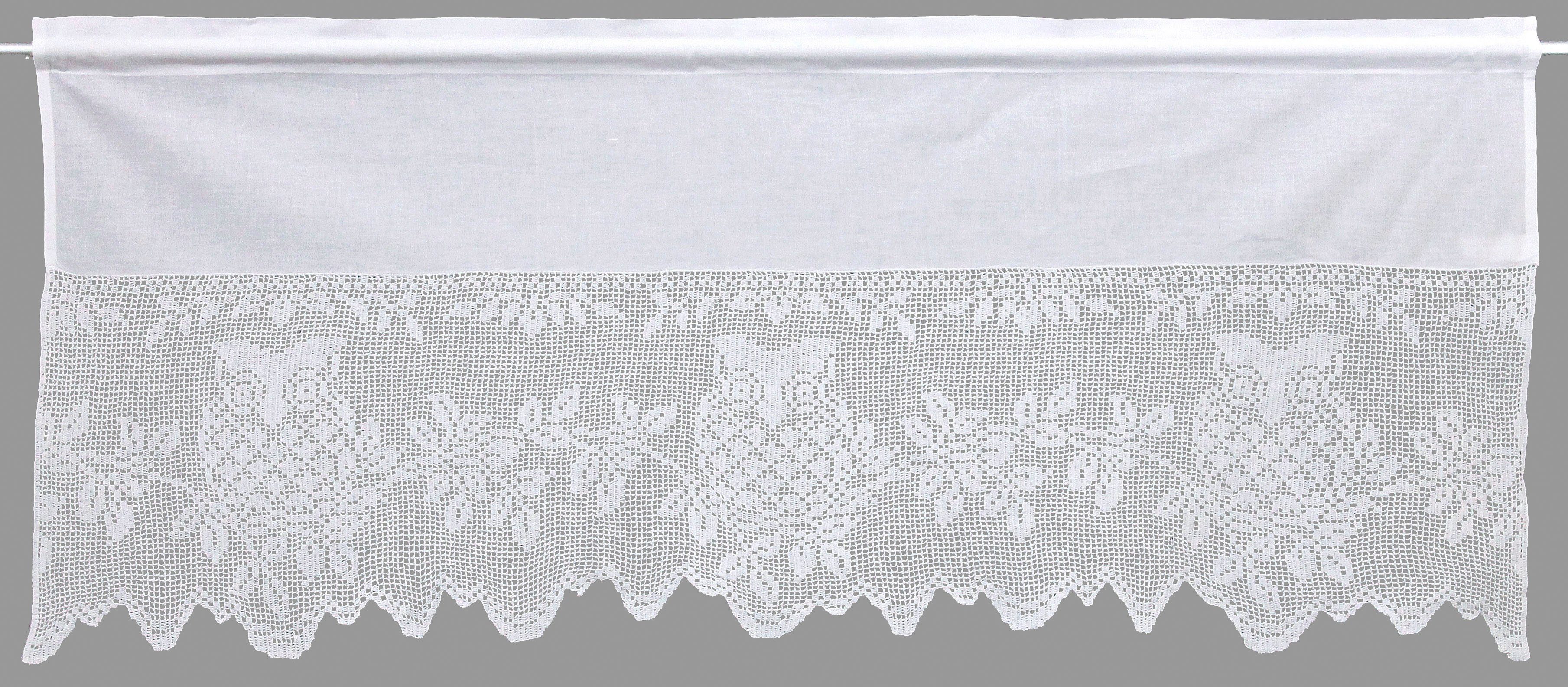 Hossner Sierstrook Uil met de hand gehaakte kant, wit, katoen (1 stuk) toebehoren voor gordijnen maat 120 cm x 35 cm wit