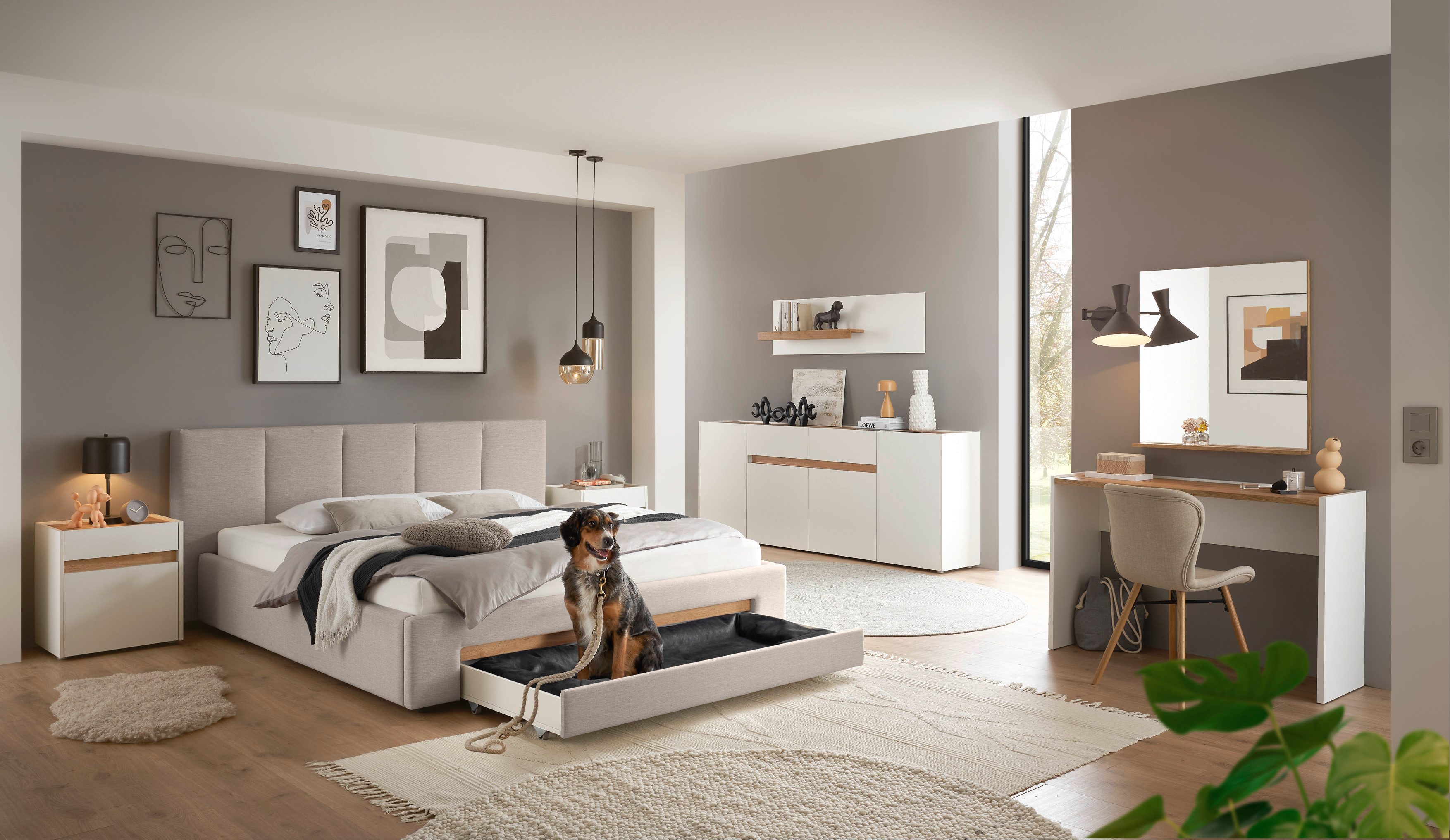 INOSIGN Gestoffeerd bed CiTY/GiRON, bedframe met bedlade, gestoffeerd opbergbed met hondenbed of opberglade, bekleding van corduroy of linnenlook