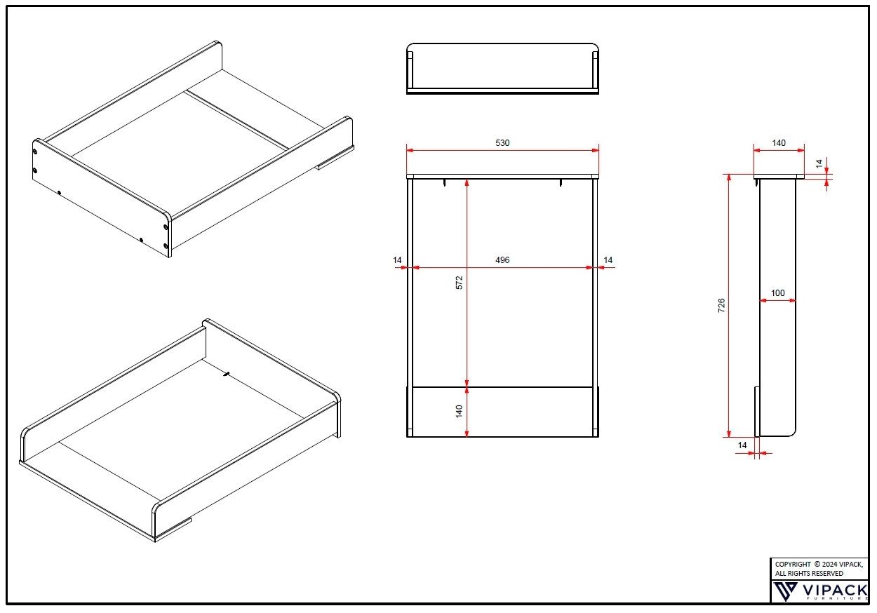 Vipack Complete babykamerset Amori 4-delig met hartornamenten, MDF/massief wit gelakt (4-delig)