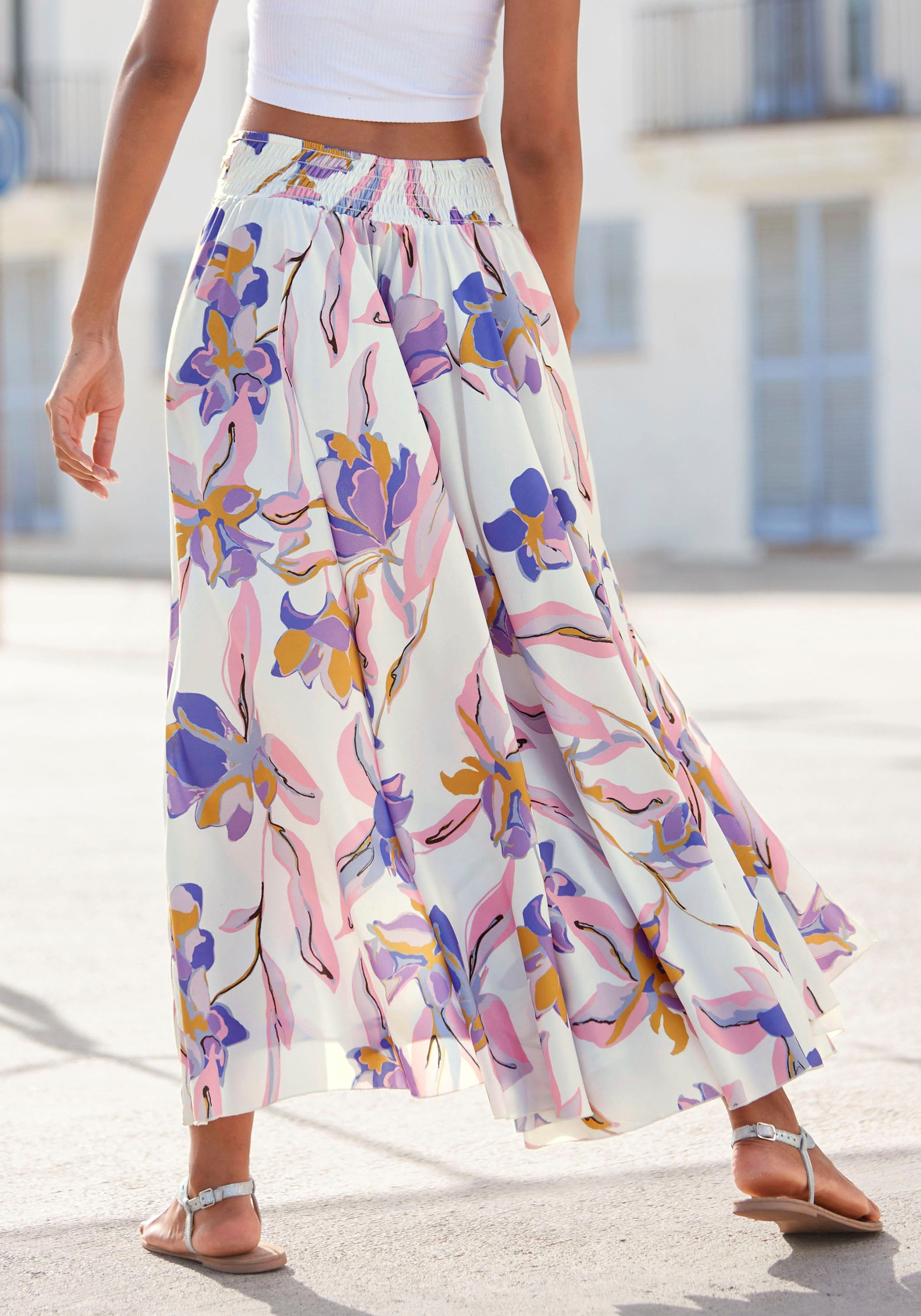 Lascana Broekrok met all-over bloemenprint, culotte stijl, extra wijde pijpen