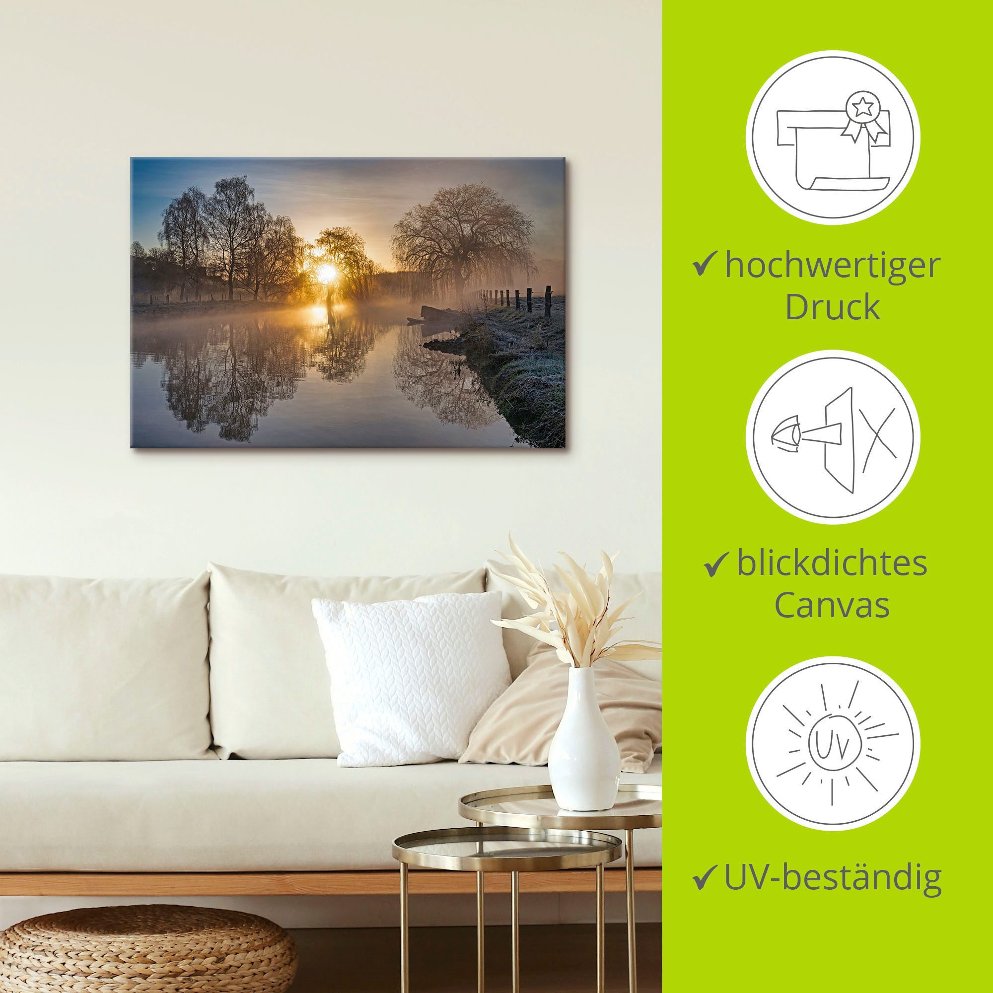 Artland Artprint op linnen Mystieke morgen aan de Trave