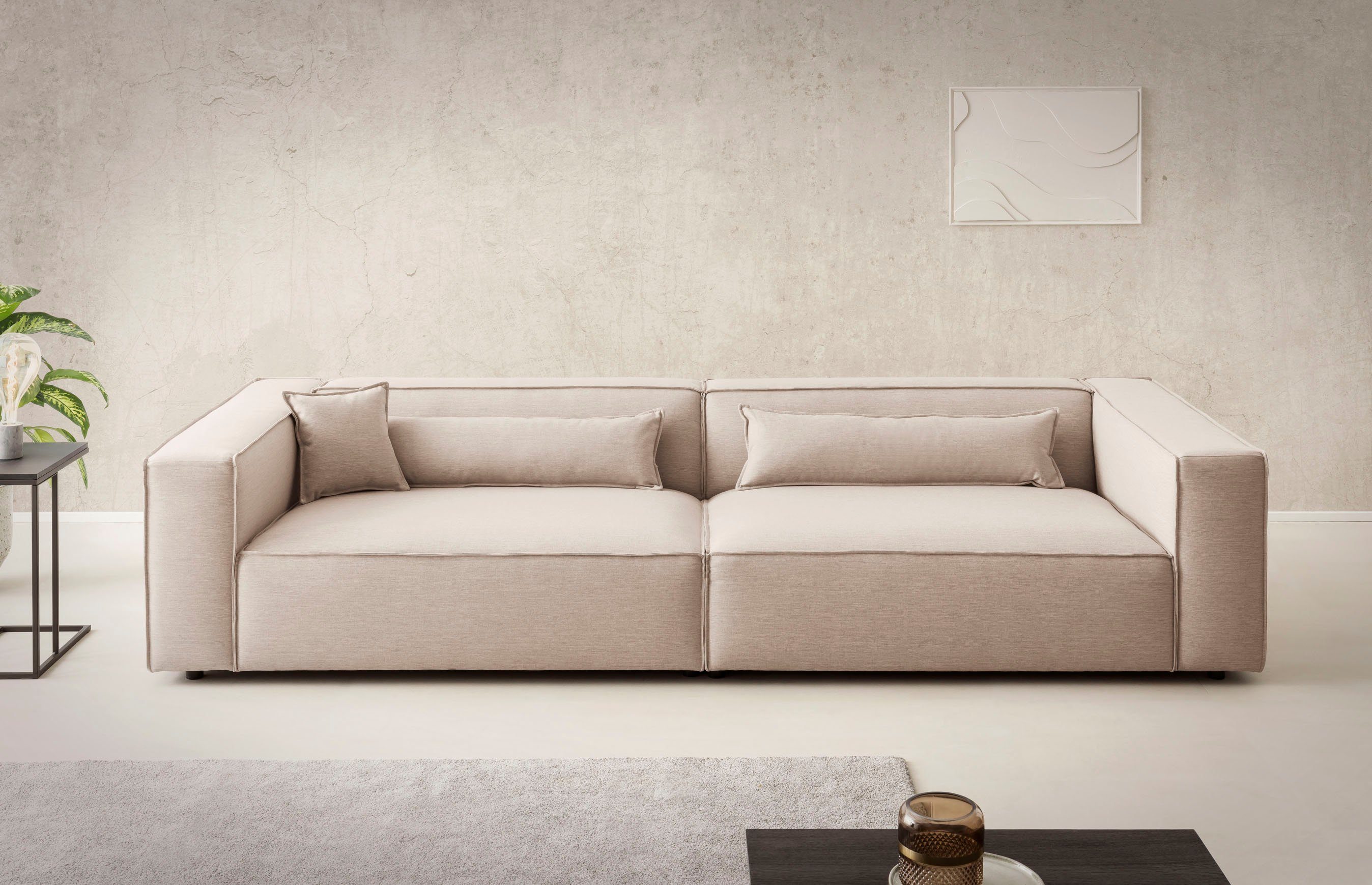 LeGer Home by Lena Gercke 3-zitsbank PIARA, XXL sofa met biesnaad, Big-sofa in cord of linnenlook