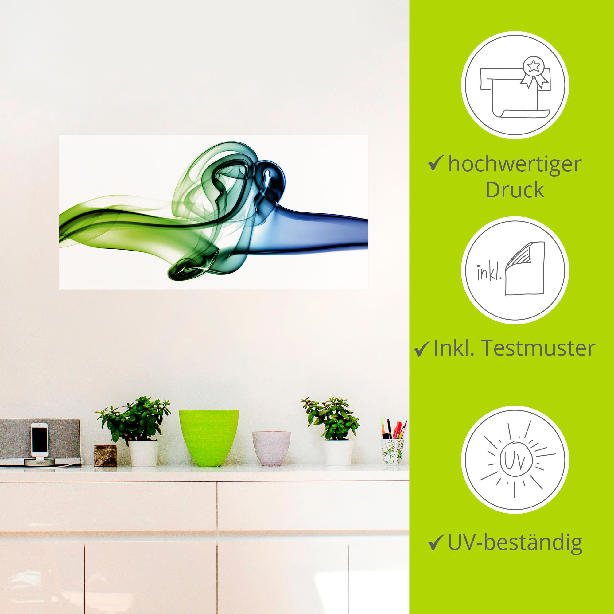 Artland Artprint Botsing van blauw en groen als artprint van aluminium, artprint op linnen, muursticker, verschillende maten